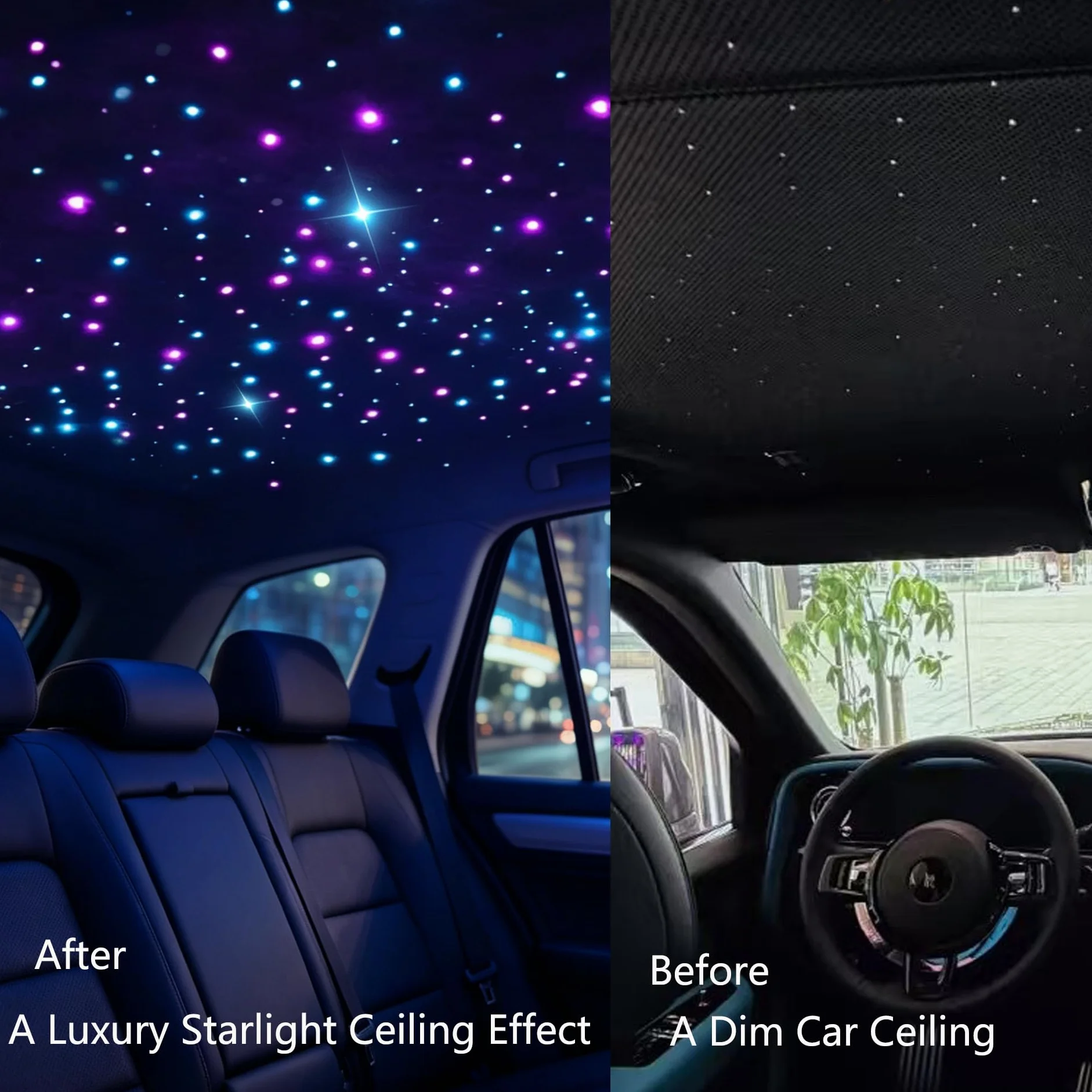 Twinkle LED gwiaździste niebo zestaw włókien świetlnych 32 W, 1100 x 0,75 mm x 4 m, podwójny port, aplikacja / pilot zdalnego sterowania do samochodu, domu, na imprezę, migoczące oświetlenie