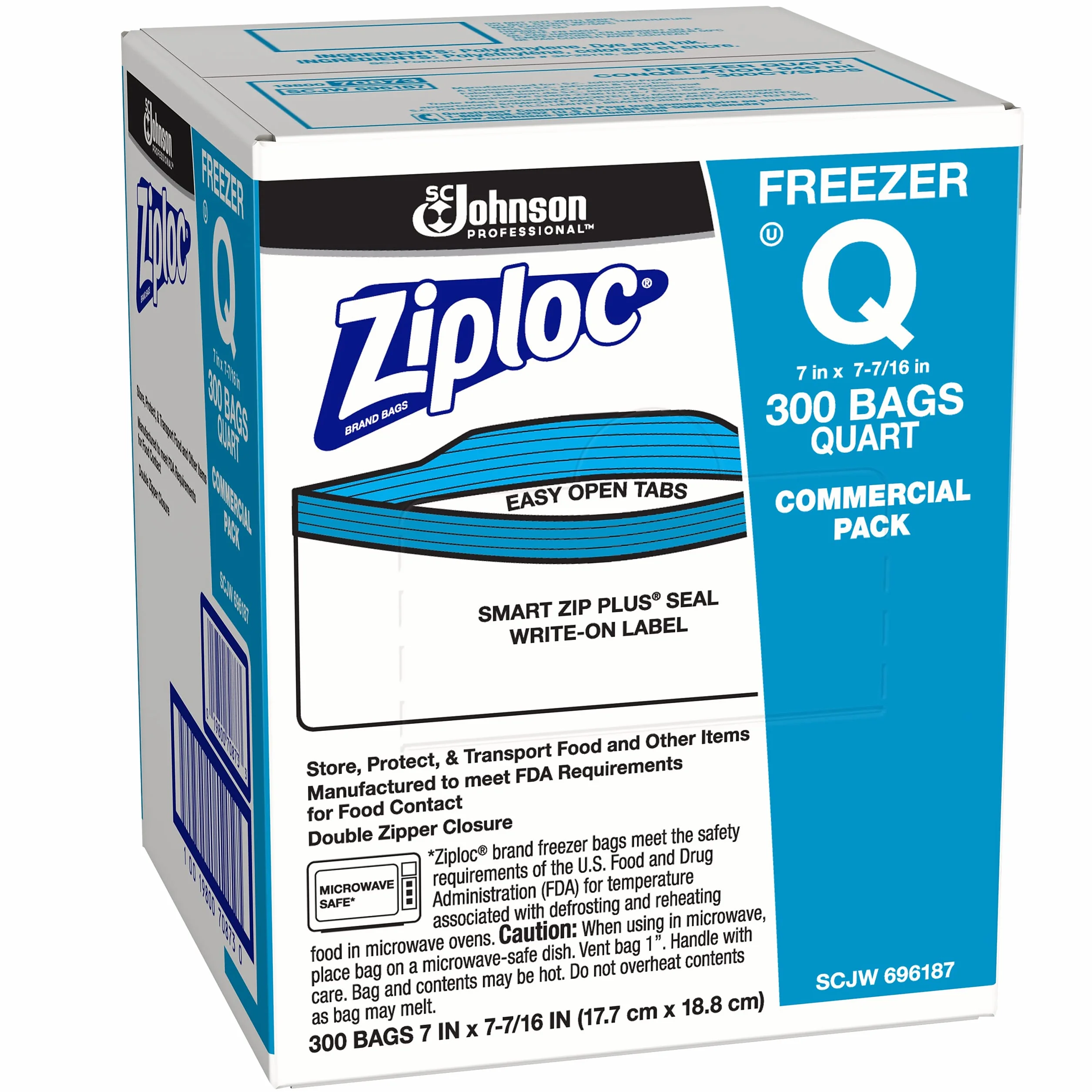 Ziploc Torby do zamrażarki z podwójnym zamkiem błyskawicznym, 1 qt, 2,7 mil, 7 x 7 3/4, przezroczyste W/etykieta, 300/karton