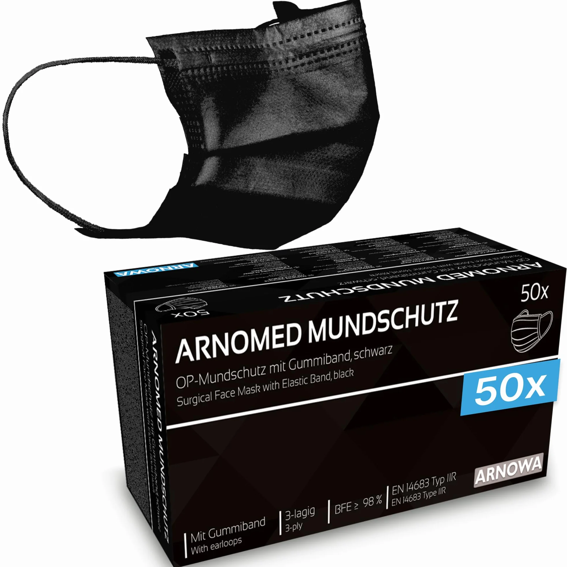 ARNOMED® Maseczki medyczne jednorazowe, maska chirurgiczna na twarz, ochrona ust i nosa, maski ochronne medyczne, wysoki komfort noszenia
