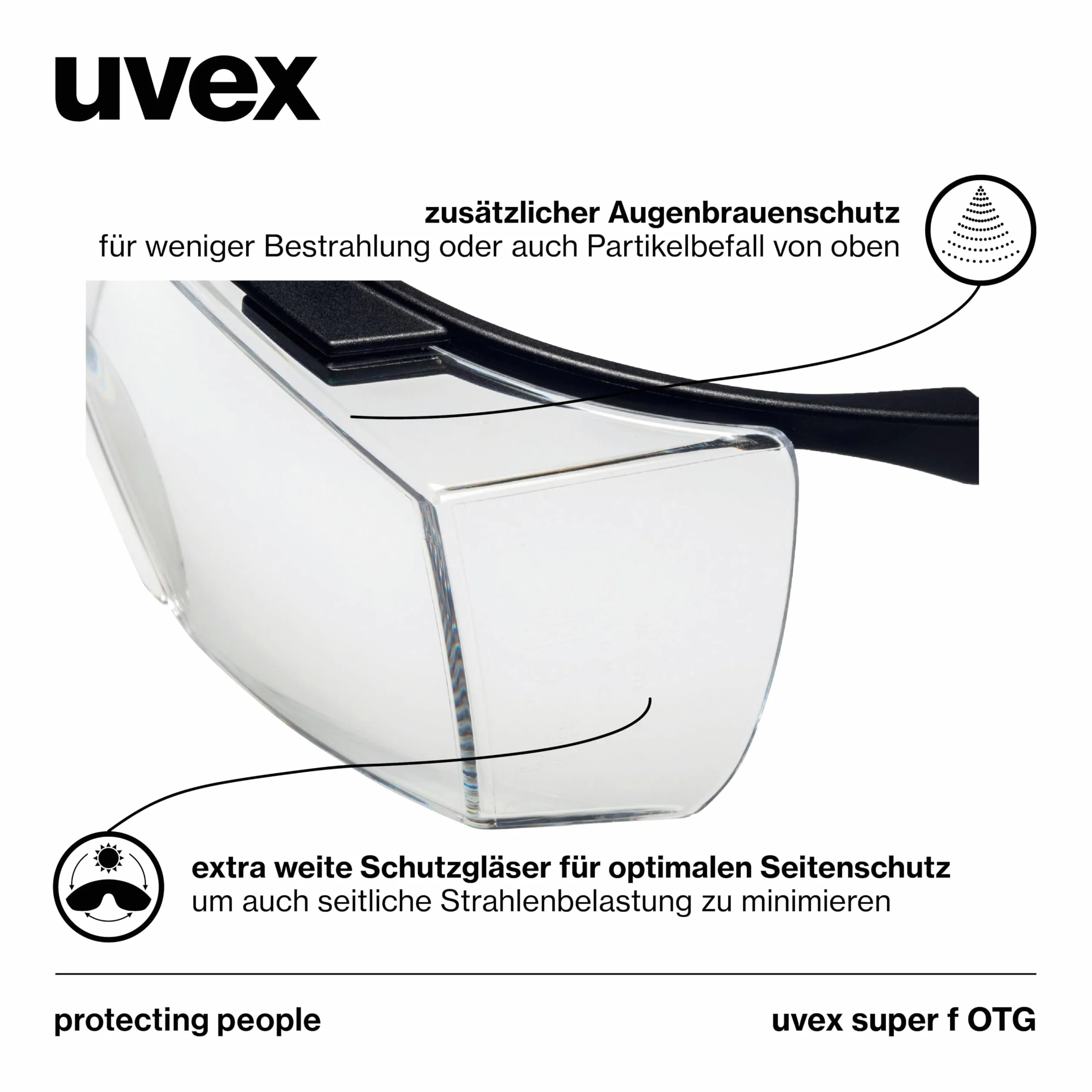 Uvex Super F OTG okulary ochronne dla osób noszących okulary, ochrona przed zaparowaniem, na zewnątrz bardzo odporne na zarysowania i chemikalia