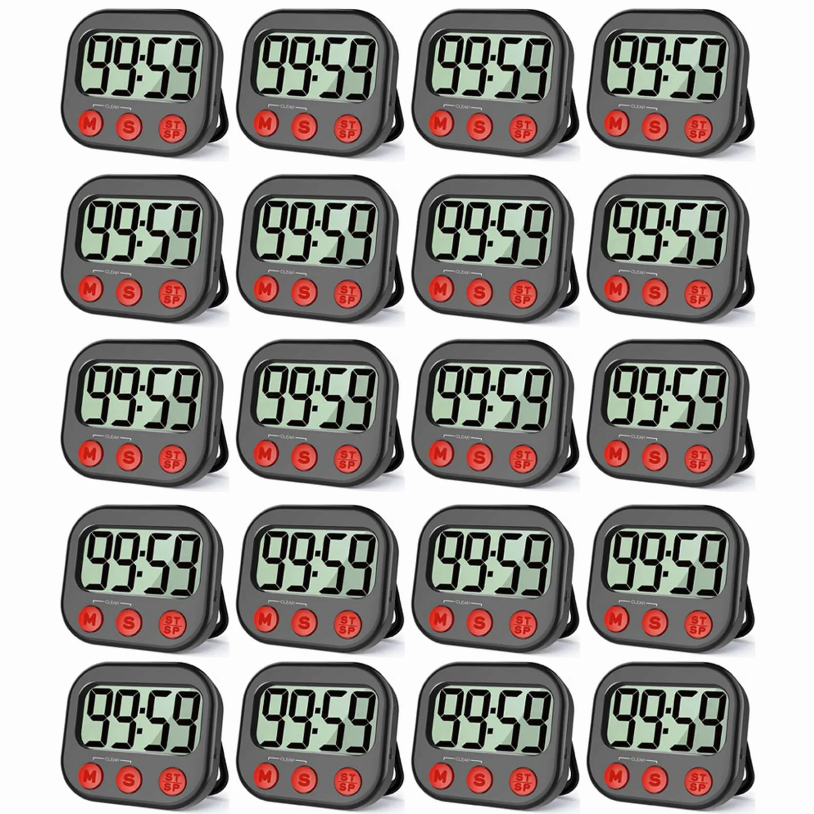 20 x minutnik kuchenny, cyfrowy zegar wizualny, zegar magnetyczny, stoper, licznik czasu, duży ekran LCD do gotowania
