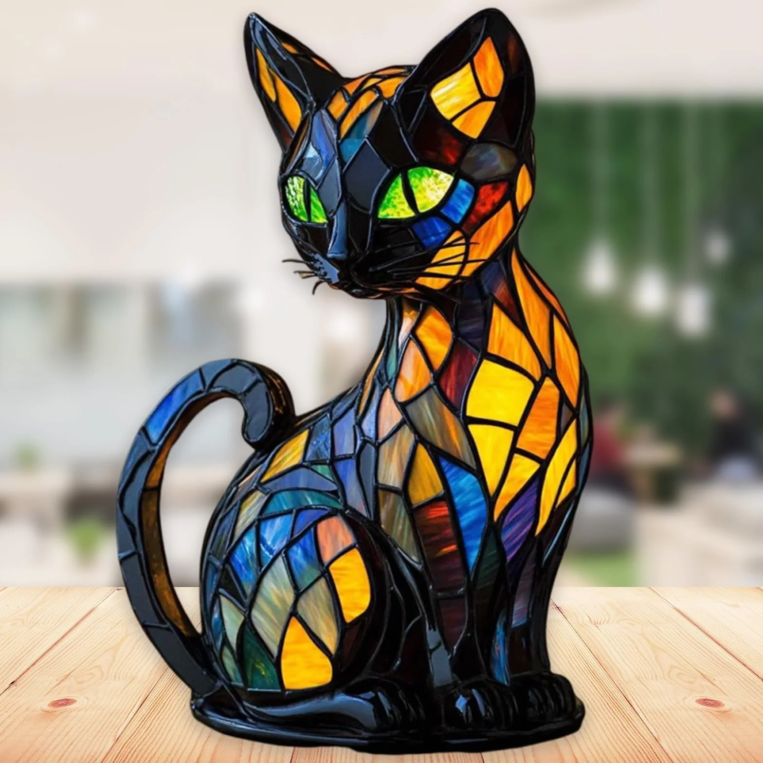 Retro kot barwiony żywicą lampa stołowa kot, vintage zwierzęta lampka nocna wystrój domu, seria lamp stołowych ze zwierzętami dla zakochanych (#A, 20 cm) (D, 30 cm)