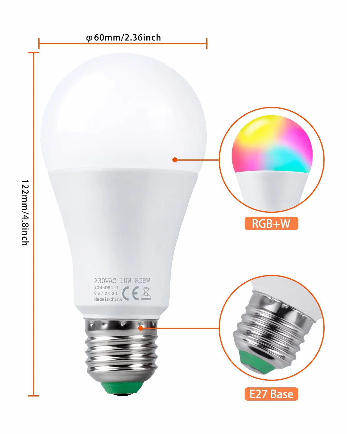 REYLAX Kolorowe żarówki LED RGBW Żarówka E27 10 W, ściemniane żarówki Edison Dual Memory 12 kolorów żarówek LED, bezprzewodowy pilot zdalnego sterowania w zestawie, do domu baru KTV Party