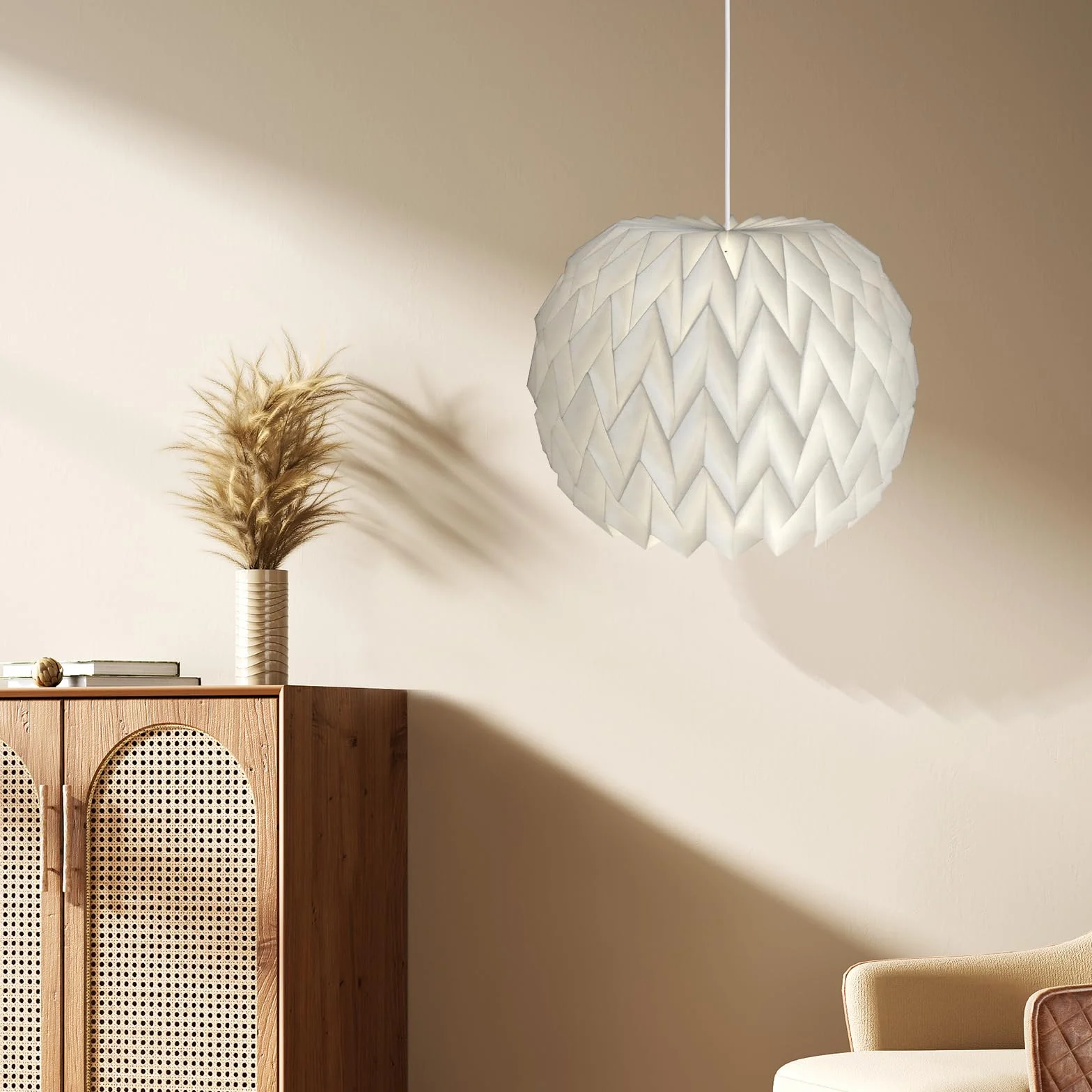 Abażur papierowy origami z oprawką lampy E27 z kablem lampa baldachimowa biała do nowoczesnej dekoracji artystycznej salonu, jadalni, sypialni, biblioteki, nordycki papier kreatywny