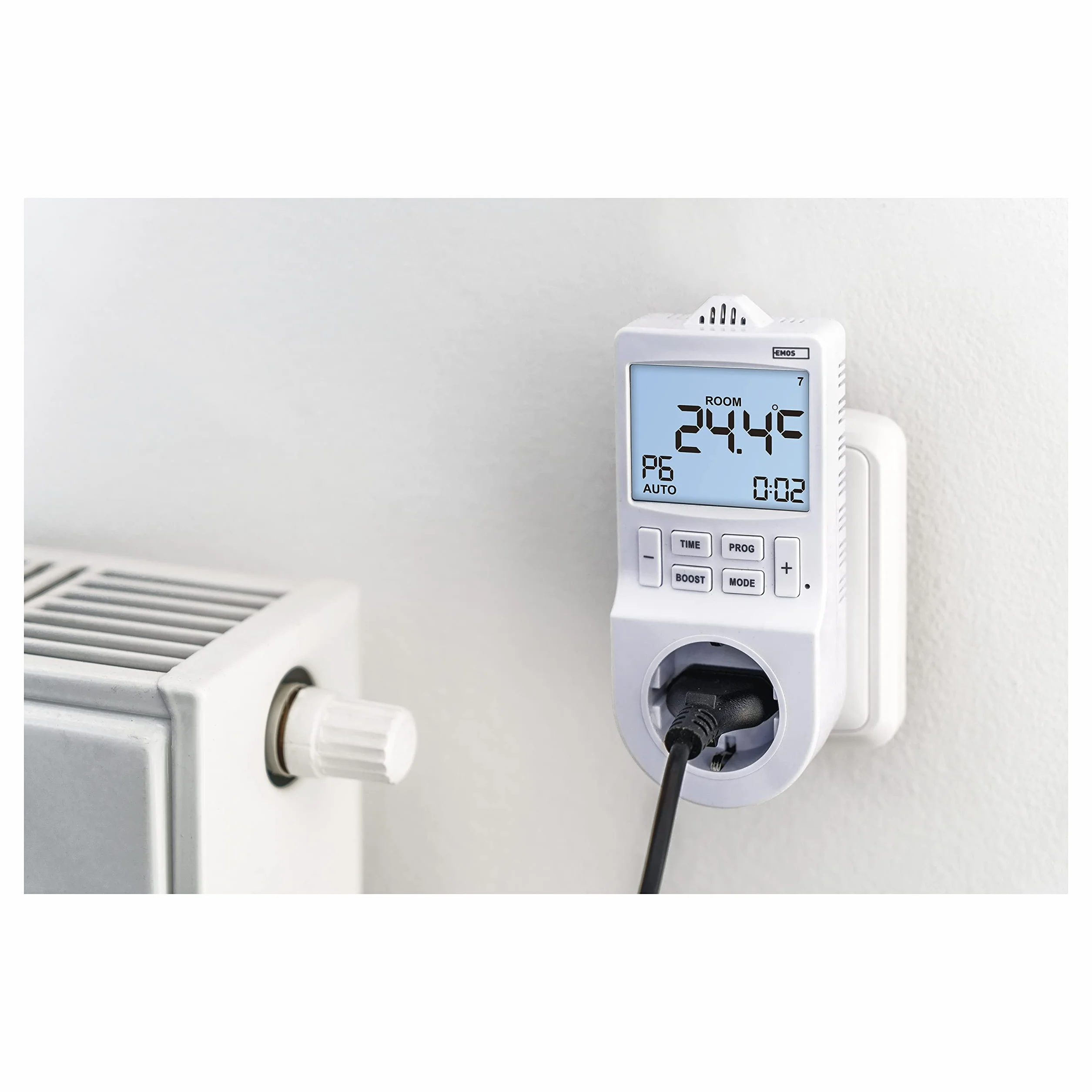 EMOS Termostat gniazdkowy 2 w 1 i timer, cyfrowy regulator temperatury pomieszczenia i timer gniazdko do ogrzewania i chłodzenia, grzejnika, ogrzewania na podczerwień, akwarium, terrarium, szklarni