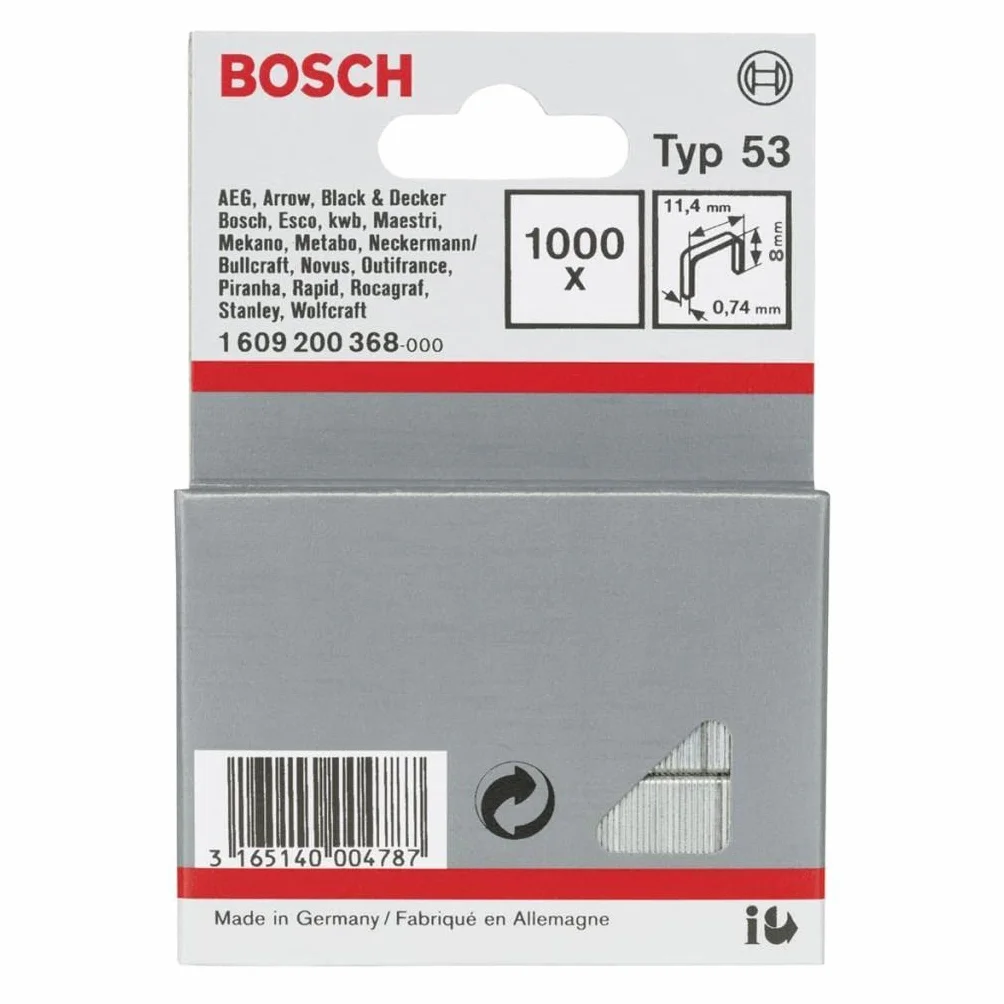 Bosch zszywka cienkożyłowa typu 53 (tekstylia, karton, 11,4 x 0,74 x 8 mm, akcesoria do łączenia)