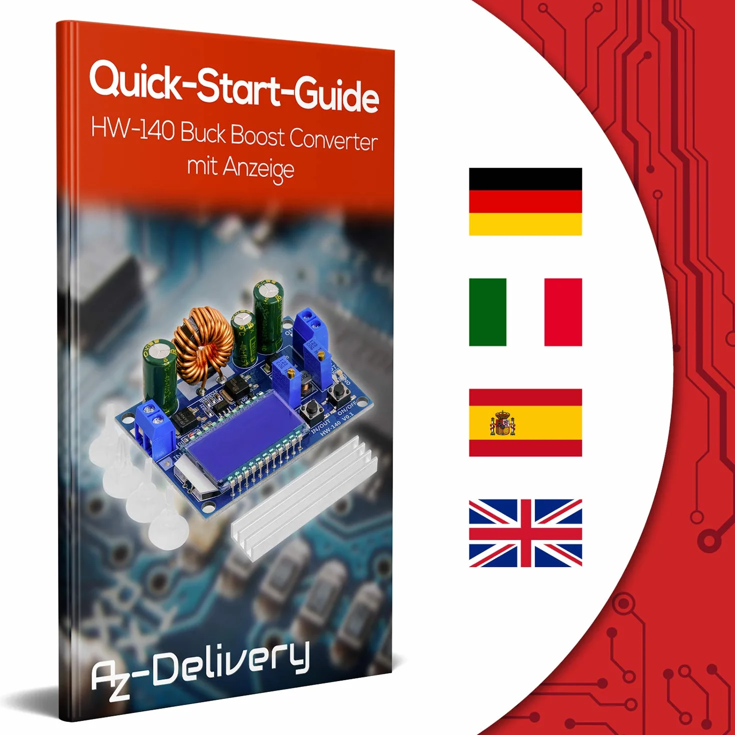 AZDelivery HW-140 Konwerter DC-DC Buck Boost Automatyczny step up/down, woltomierz i amperomierz wyświetlacz LCD, konwerter napięcia 3A 5,5V-30V do 0,5V-30V kompatybilny z Arduino w tym E-book!