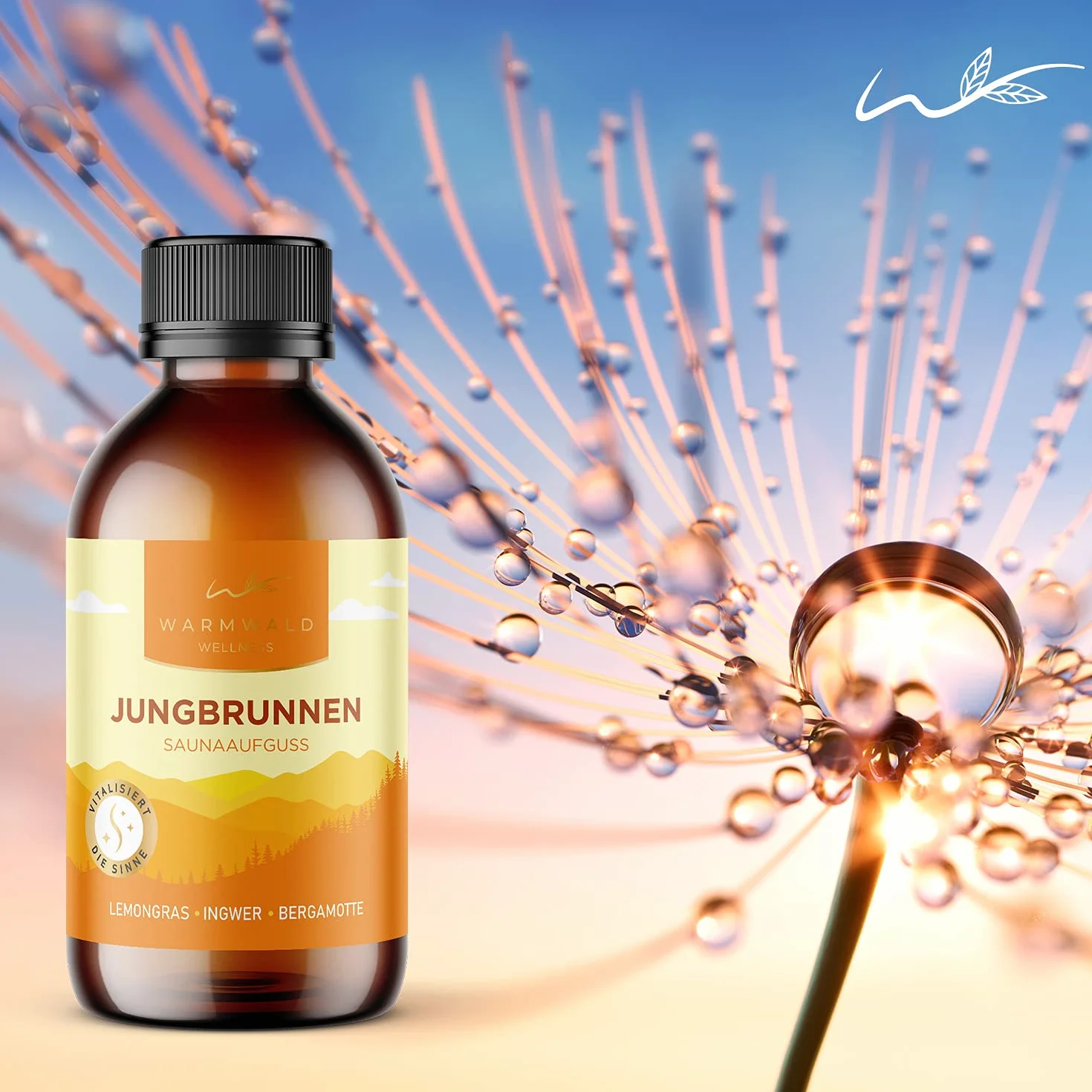 Warmwald Środek do nalewania do sauny, nalewanie do sauny z naturalnymi olejkami eterycznymi, olejek do sauny, zapach trawy cytrynowej, imbirowo-bergamotka (Jungbrunnen 100 ml)