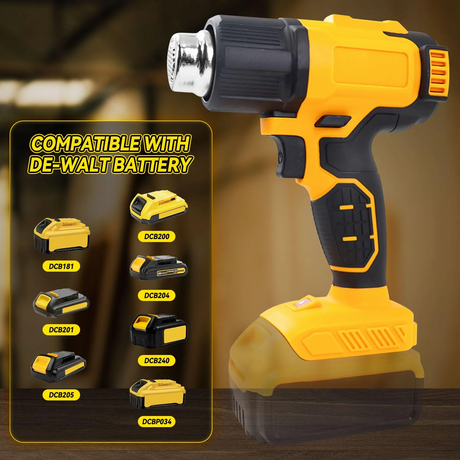 Bezprzewodowa opalarka do baterii DEWALT 20 V, bezprzewodowy pistolet na gorące powietrze z 5 dyszami, ustawienia 2-temperaturowe maks. 550°C, do rur termokurczliwych, folii winylowych, rzemiosła
