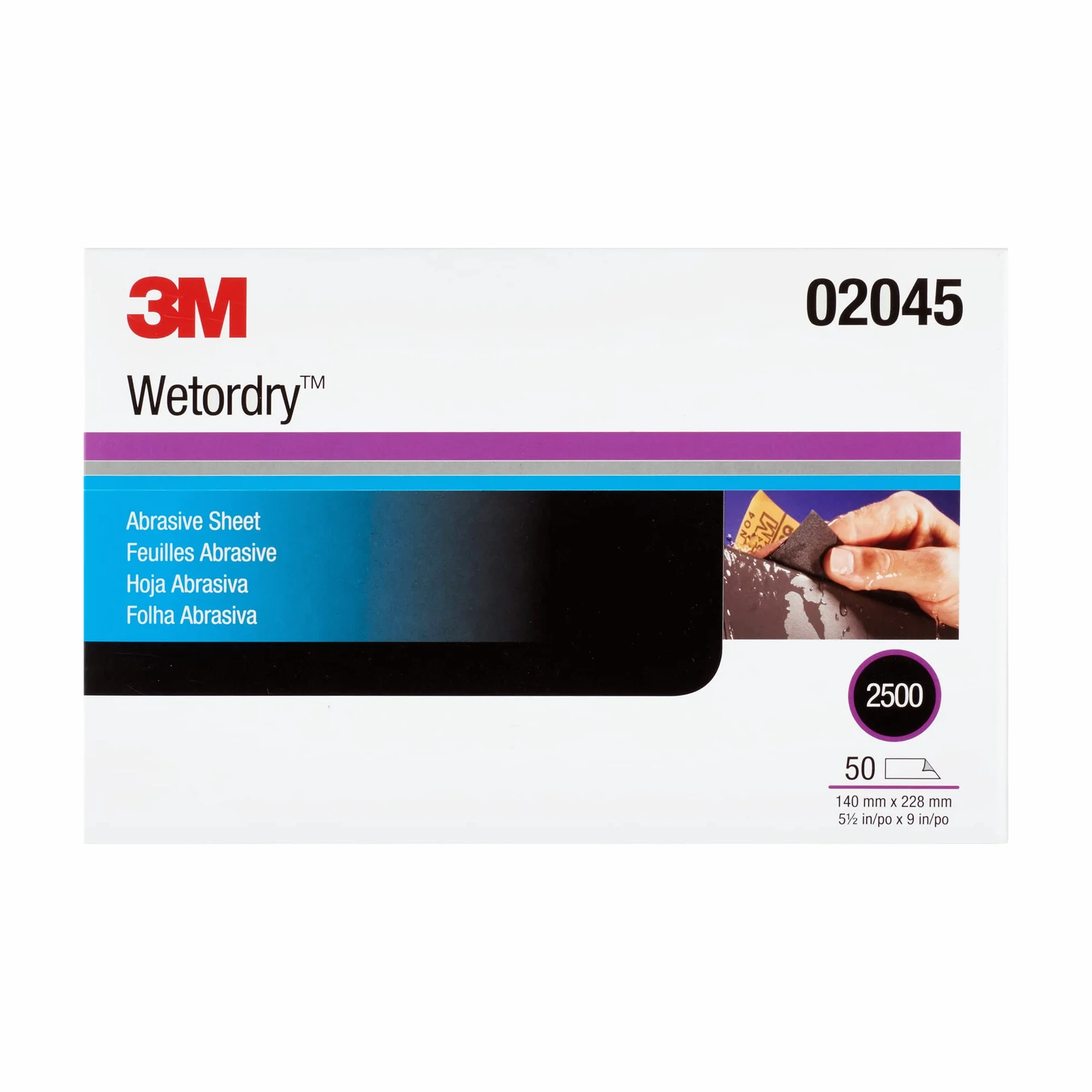 3M Wetordry tarcza szlifierska 401Q, 02045, ziarnistość 2500+, 5 1/2 x 22,9 cm, 50 arkuszy, szybkie cięcie, szlifowanie karoserii, lakierowanie