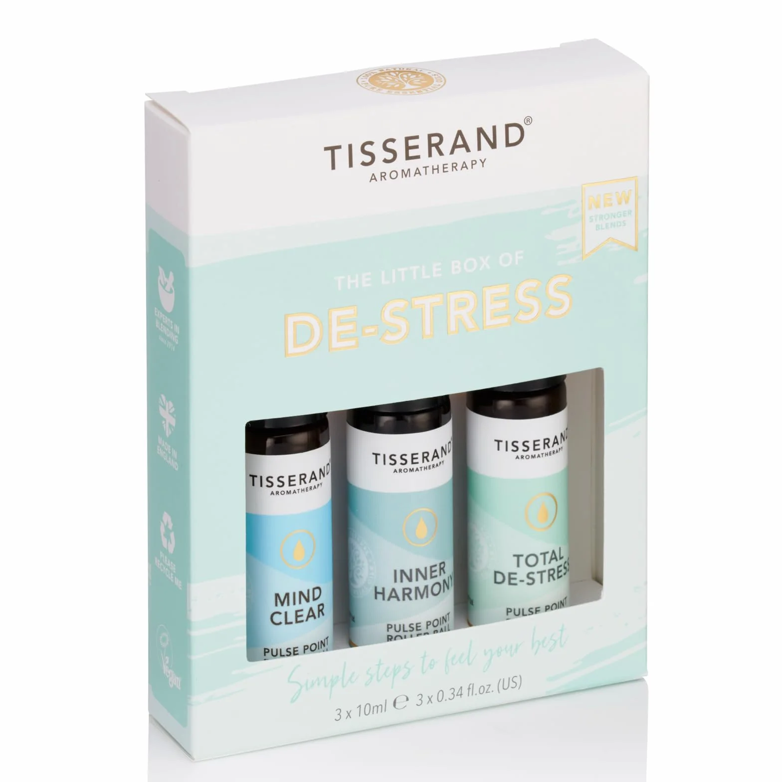 Tisserand Aromatherapy Małe pudełko odstresu - Mind Clear, Inner Harmony, Total De-Stress - 100% naturalne czyste olejki eteryczne - 3 x 10 ml