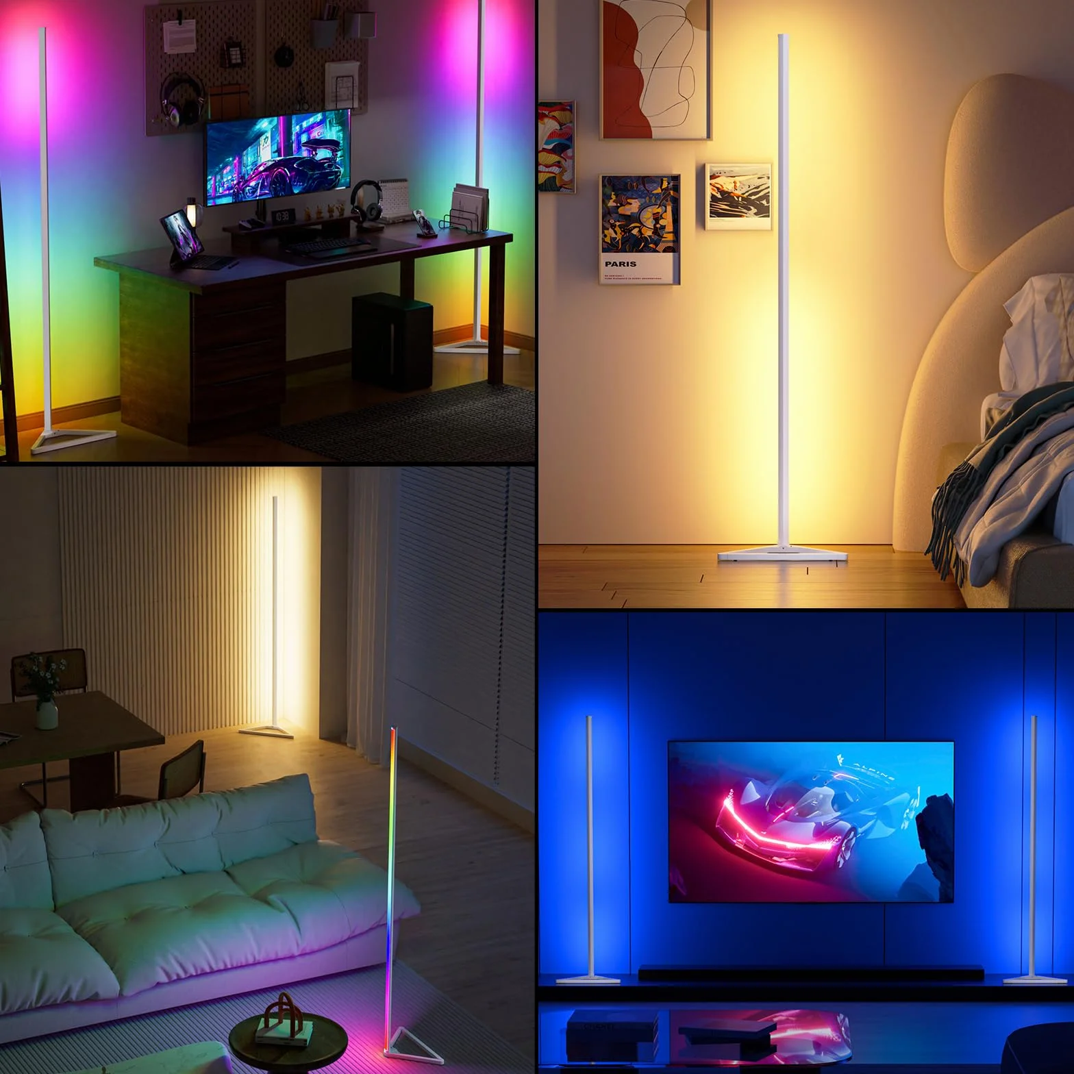 Lampa stojąca LED, 2 sztuki, 140 cm, RGBIC, możliwość ściemniania, z aplikacją, wysokość DIY zdejmowana, 16 milionów kolorów, 300 trybów scenerii, synchronizacja muzyki, programator czasowy