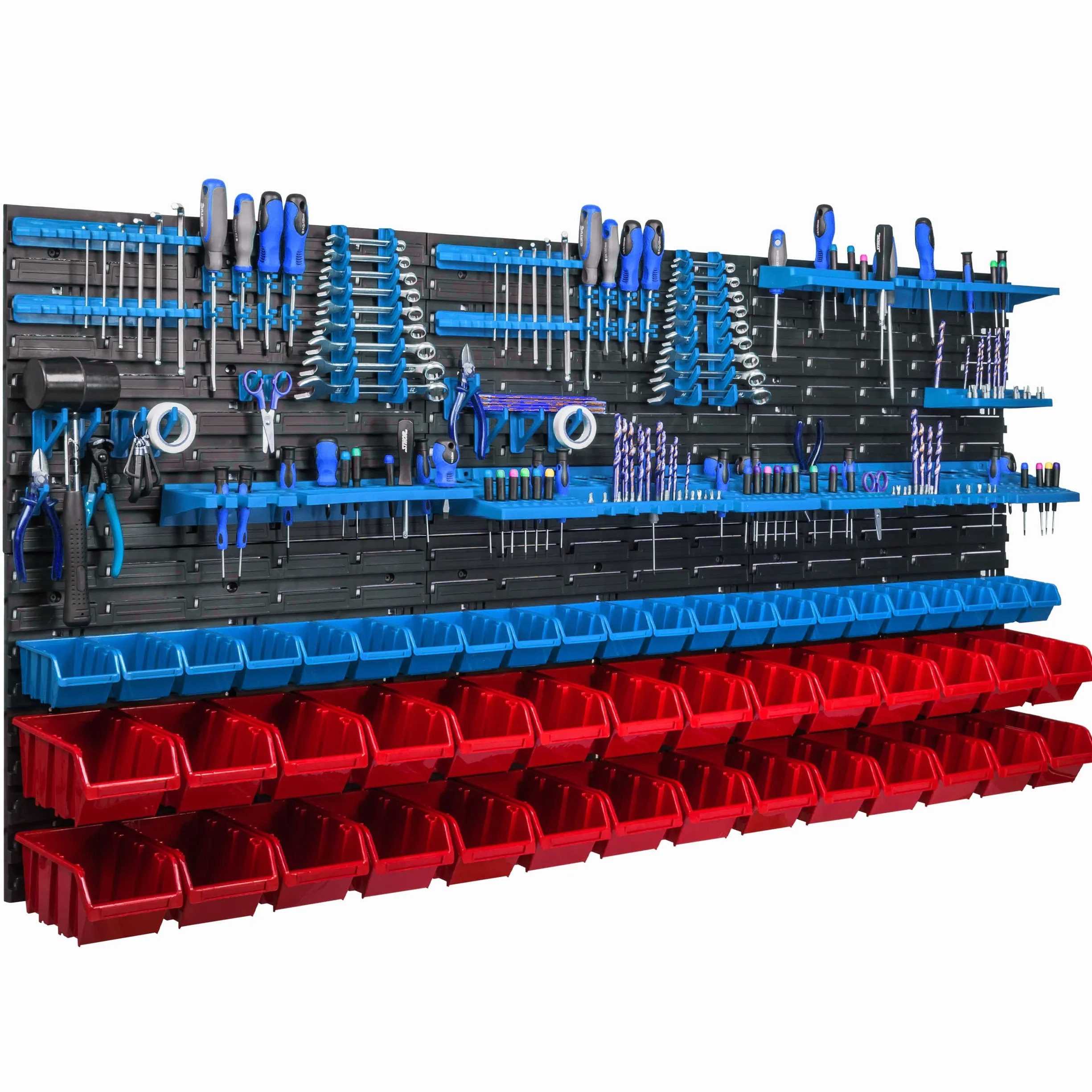 System magazynowy regał ścienny 173 x 78 cm, uchwyty na narzędzia, 50 szt. Pudełka do układania regał magazynowy skrzynki magazynowe, bardzo mocne płyty ścienne, regał z możliwością rozszerzenia, regał warsztatowy, regał magazynowy, regał ścienny warsztat