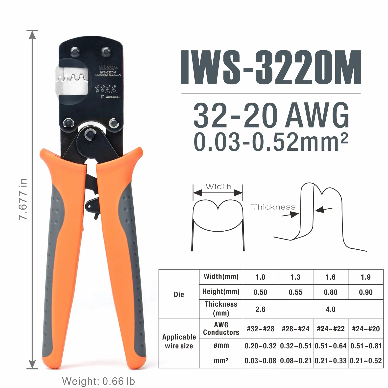 iCrimp Narzędzie do zaciskania wtyków mikro 0,03-0,5 mm² zaciskarka z grzechotką do D-Sub, garnitury z otwartymi beczkami Molex, JST, JAE