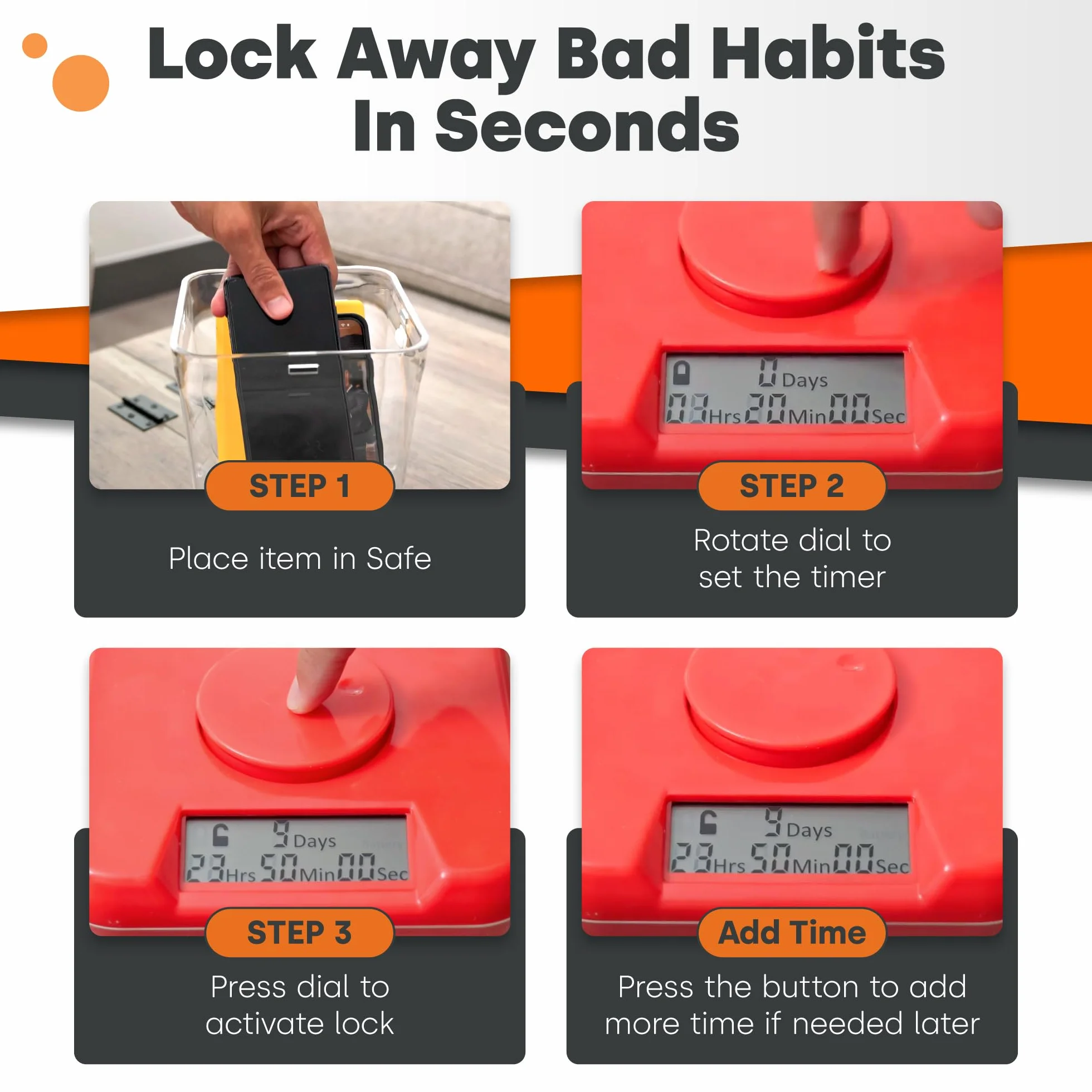 Kitchen Safe zamykany pojemnik z programatorem czasowym ((biała pokrywka + biała podstawa))