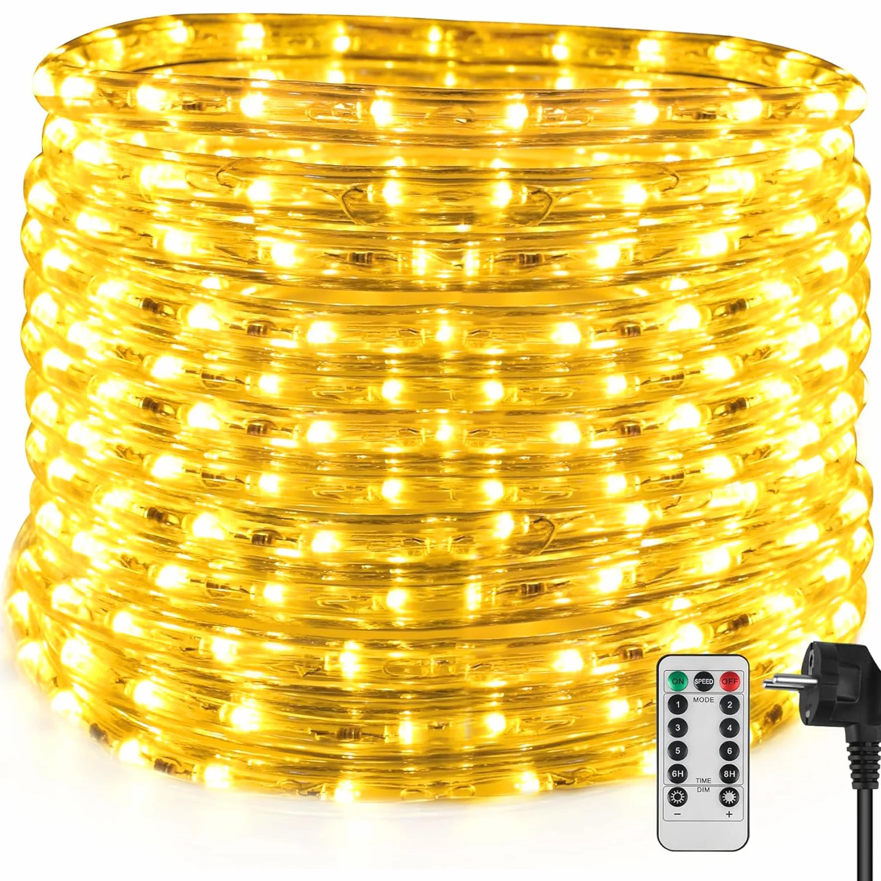 Wąż świetlny LED, 6 m, do użytku na zewnątrz, z pilotem zdalnego sterowania, funkcja pamięci, 216 diod LED, wąż świetlny, na zewnątrz, ciepła biel, 6 trybów jasności, możliwość ściemniania