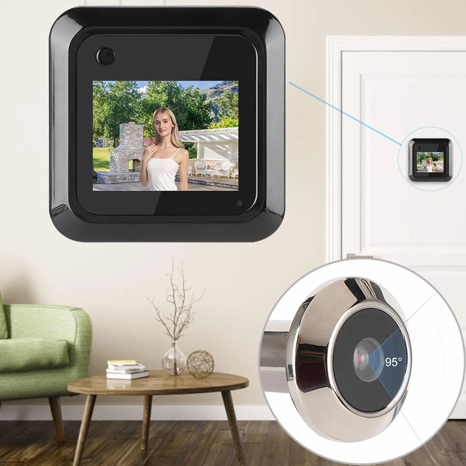 Inteligentny Wizjer Drzwiowy o Przekątnej 2,4 Cala Wyświetlacz TFT LCD Kamera Szerokokątna 0,3 MP 95° Nagrywanie zdjęć Ciekłokrystaliczny Wyświetlacz TFT o Przekątnej 2,4 Cala
