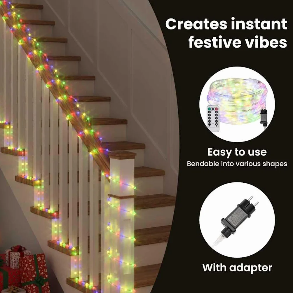 vidaXL Lina świetlna z 240 diodami LED Wielokolorowe 10 m PVC, Oświetlenie LED, elastyczne lampki na żyłce, dekoracyjne świetlne akcenty, do domu i ogrodu, idealne na Święta