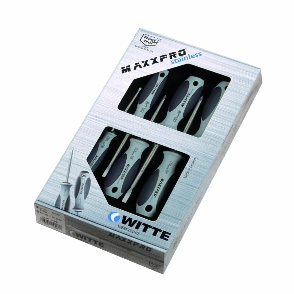 WITTE 670001 - Juegos de destornilladores MAXXPRO Inoxidable Puntas planas y PZ (x5)
