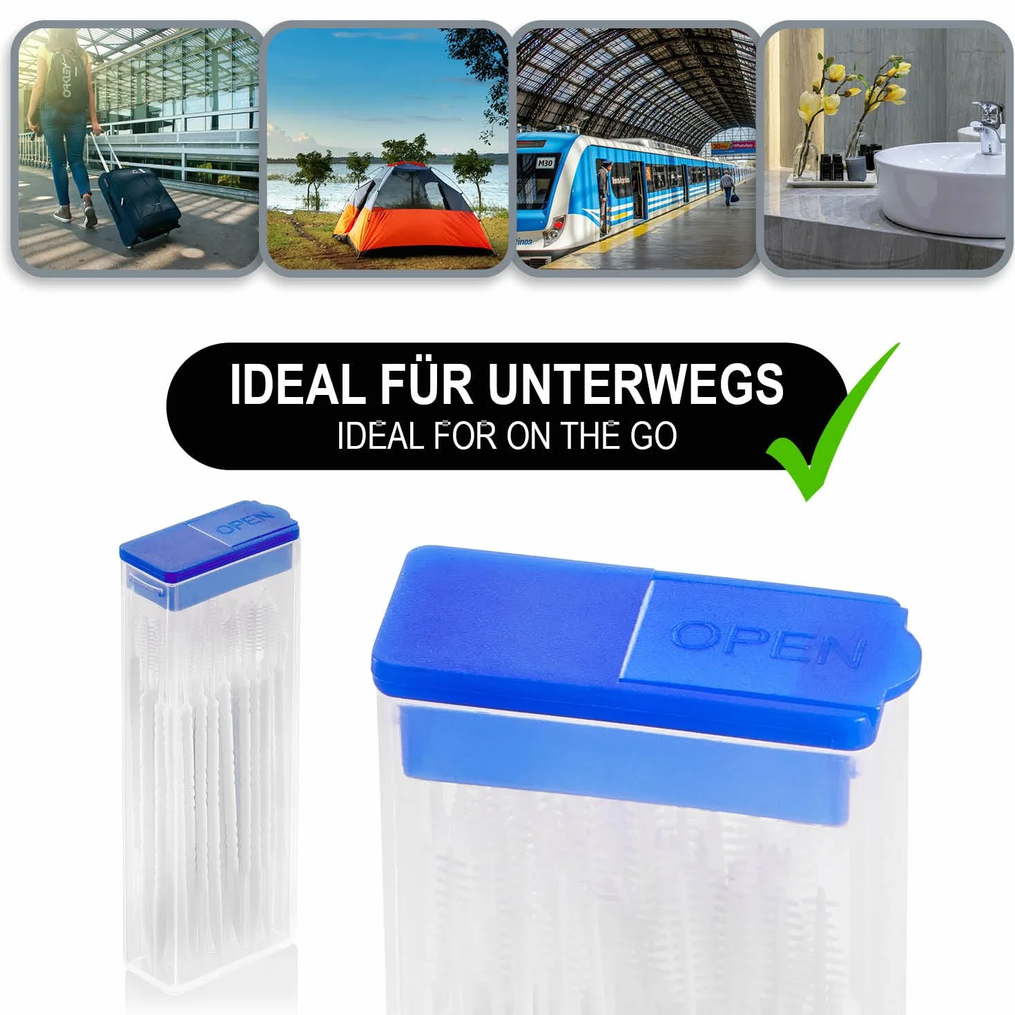 COM-FOUR® 120x szczoteczka miedzyzebowa, szczoteczki miedzyzebowe w dozowniku, pielegnacja zebów w podrózy i poza nia, szczoteczka do czyszczenia zebów z wykalaczka (120 sztuk - w dozowniku)