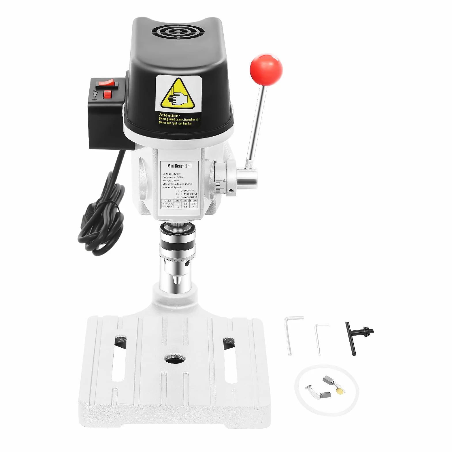 Wiertarka stołowa, 340 W, mini wiertarka kolumnowa, przewodowa mini wiertarka stołowa, głębokość wiercenia 25 mm, średnica tulei zaciskowych 1-10 mm