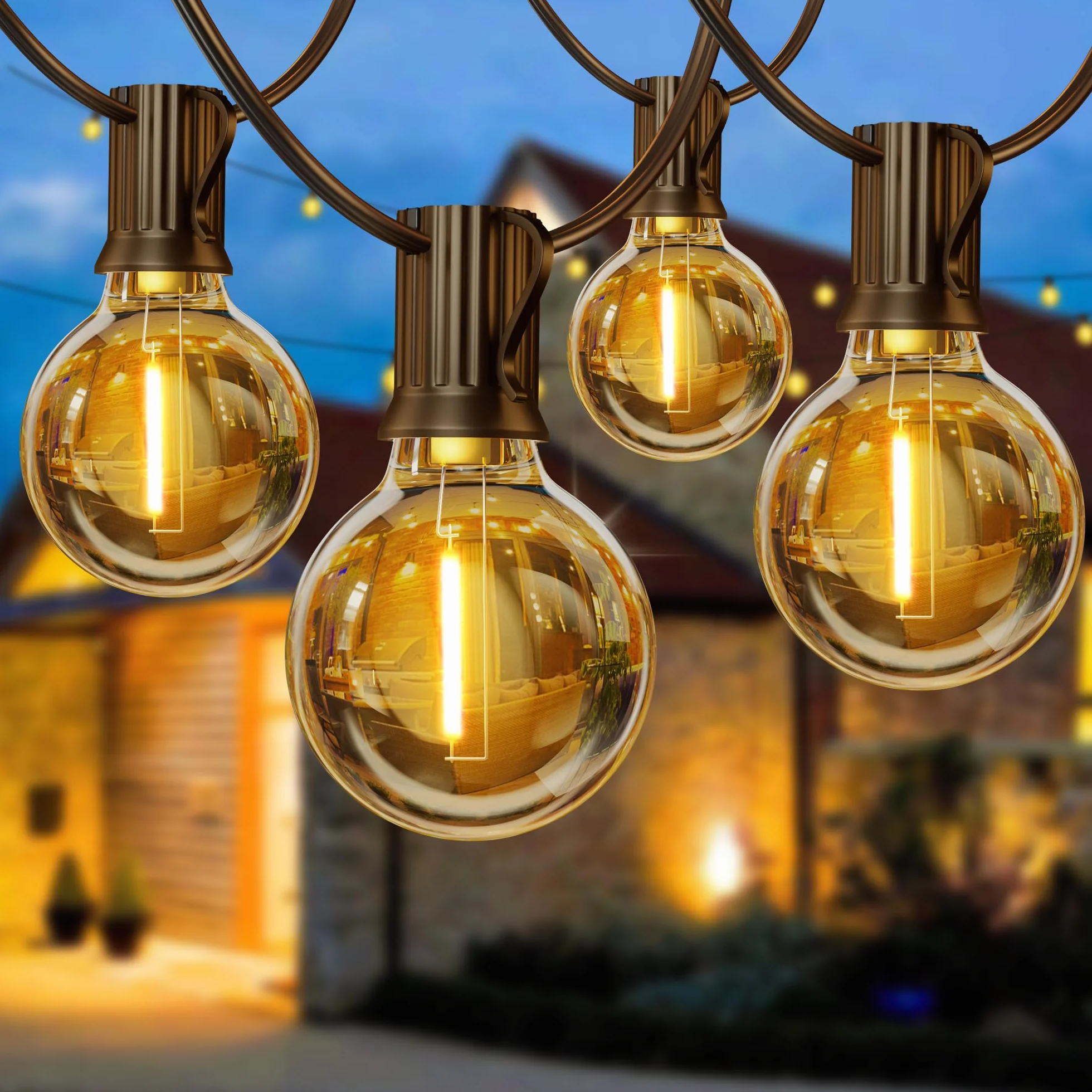 Torkase Łańcuch świetlny LED, do użytku na zewnątrz, 8 m, z zewnętrznymi warunkami atmosferycznymi, G40, ciepła biel, łańcuch świetlny na balkon, do ogrodu, pawilonu, tarasu, przedsionka, na wesele,