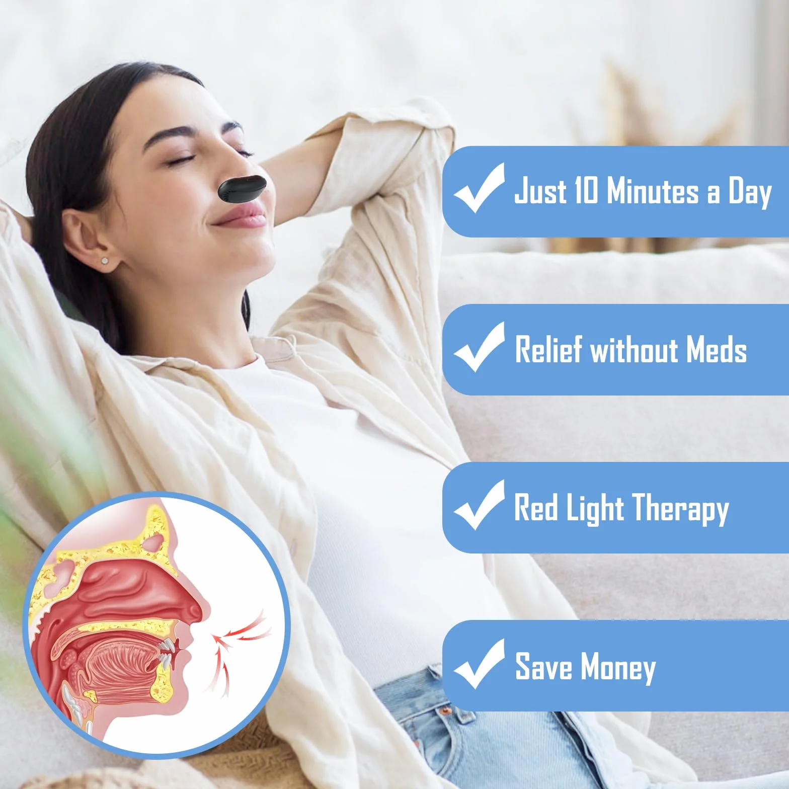 Respirelief urządzenie do terapii nosowej czerwonym światłem, fizjoterapeutyczne urządzenie do uspokajania nosa, Respirelief Red Light Therapy, Respirelief urządzenie do terapii nosowej czerwonym