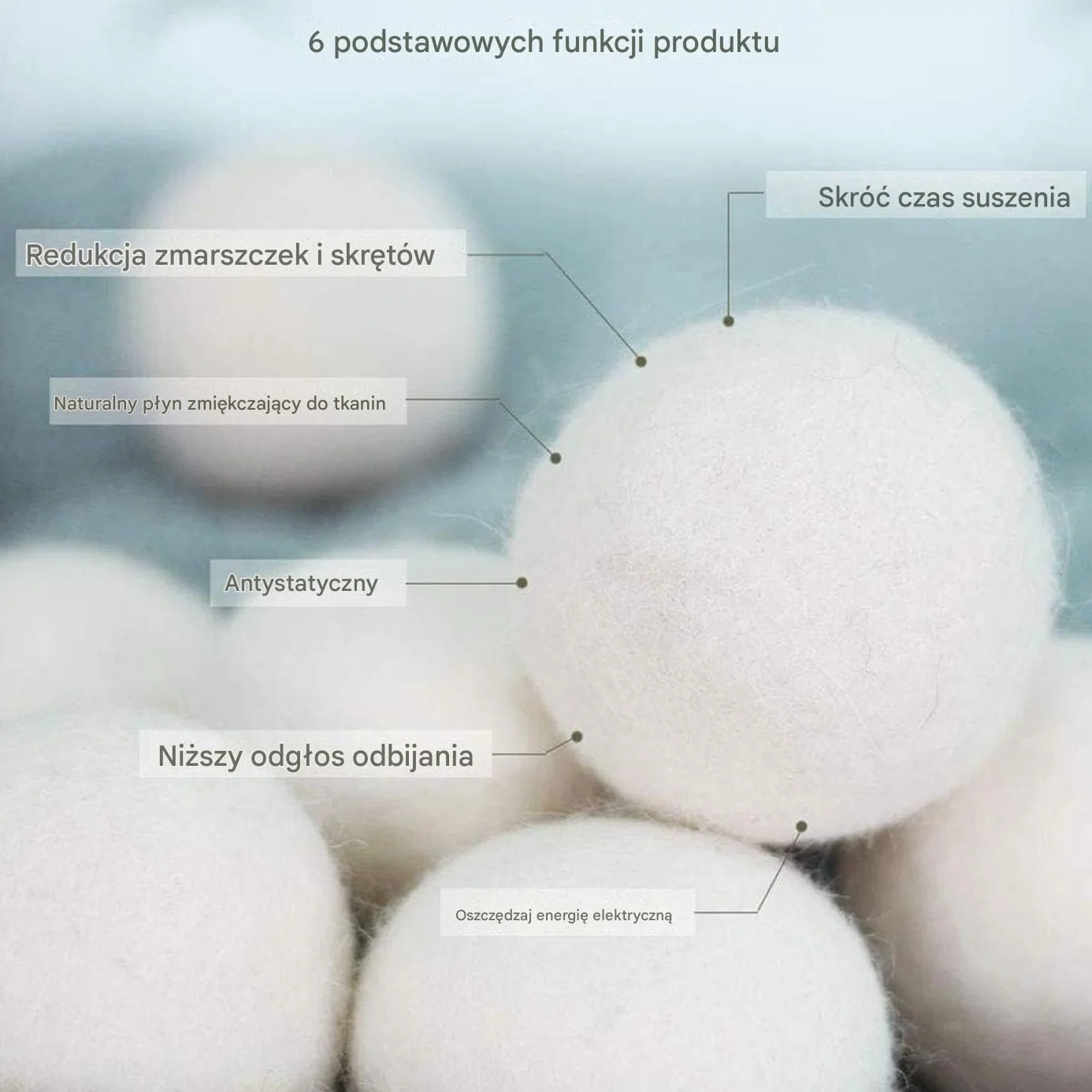 Wool Dryer Ball, Fabric Softener Alternative, 6cm/2.36 Inches in Diameter Reduction, Fresh and Gentle on the Skin Quick-Drying Aid, Set of 6, for Laundry Accessories Wool