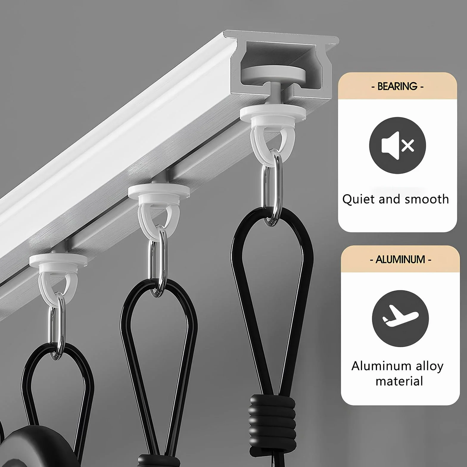 Samoprzylepny aluminiowy system szyn do zasłon, 3,4 m, sufitowy, do montażu na ścianie, gładko przesuwnych, do zasłon, przegródek, szafy, łazienki i okien