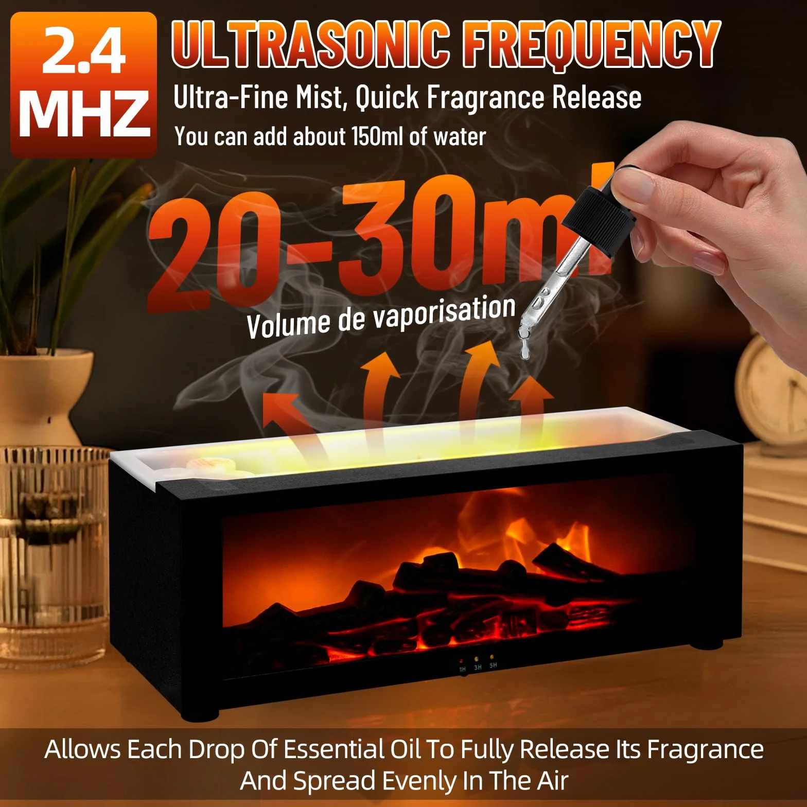 3D Flame Aroma Diffuser – 150 ml, cichy nawilżacz z pilotem zdalnego sterowania, dyfuzor kominkowy, 7-kolorowe oświetlenie LED, lampka nocna do sypialni, do domu, do biura, pomysł na prezent