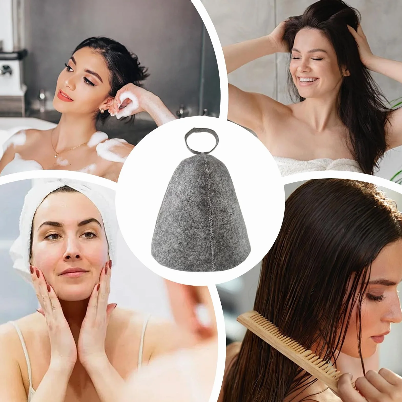 Czapka do kąpieli i sauny męska 70 cm szara miękka oddychająca