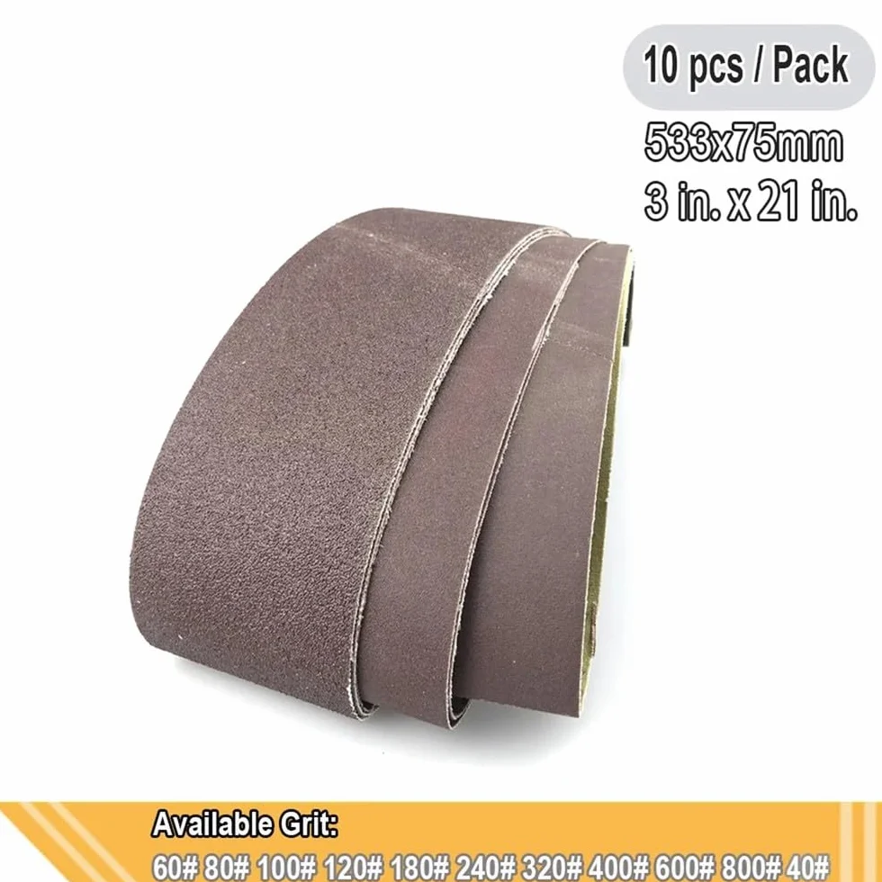 10 sztuk 533x75mm A/O Pas szlifierski 3"x21" Szlifierka taśmowa do miękkiego metalu, drewna, szlifowania, polerowania, P400, 533x75mm