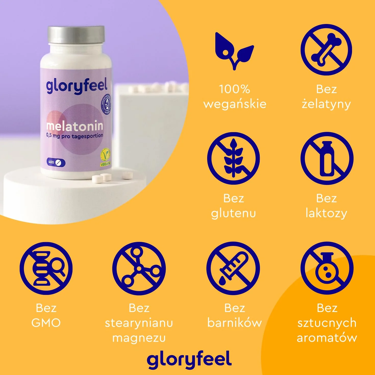Melatonina - Wysoka dawka - 400 tabletek (13 miesięcy) - 0,5 mg bioaktywnej melatoniny na dzienną dawkę - 100% wegańska - Testowane laboratoryjnie - Wyprodukowano w DE bez niepotrzebnych dodatków