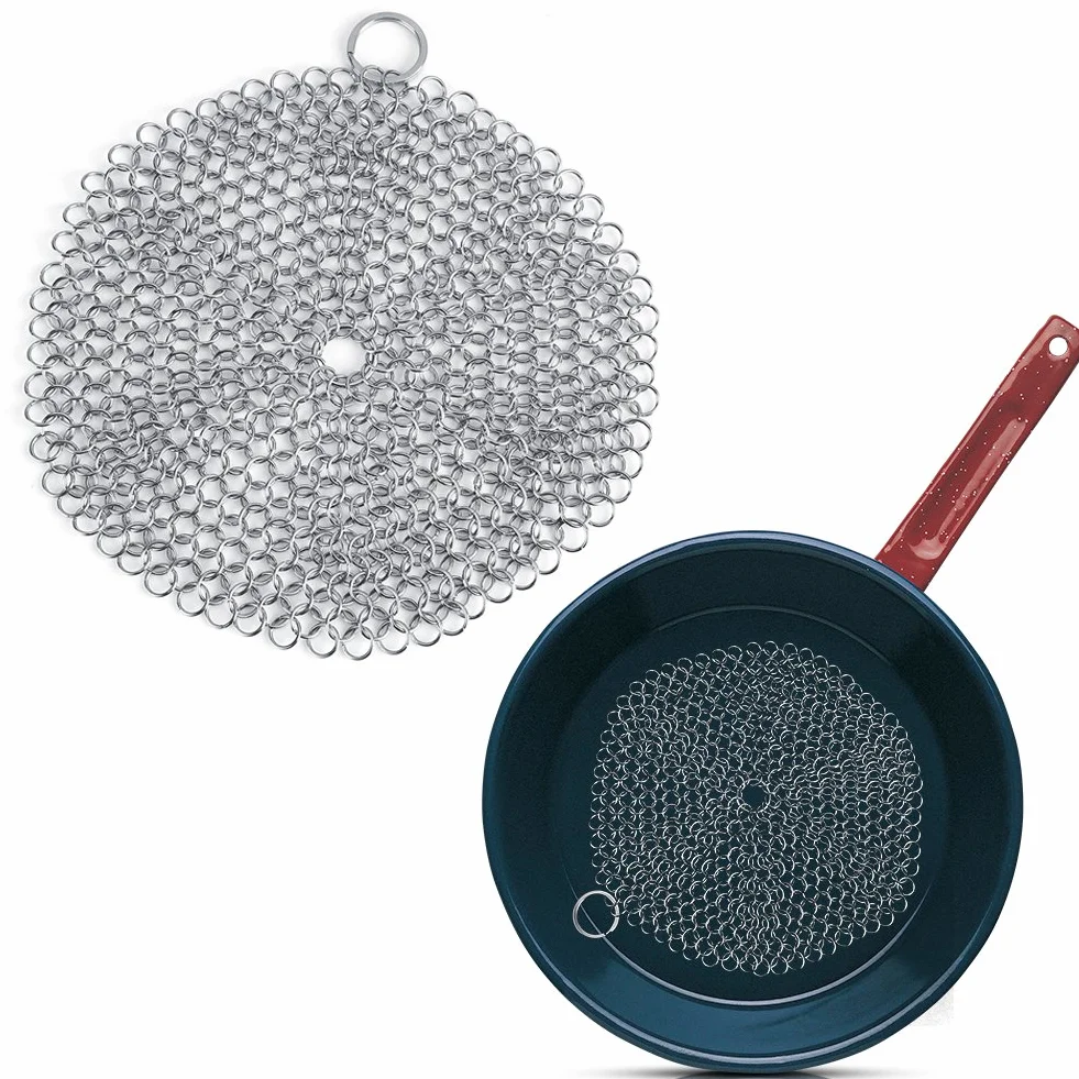 Zestaw do czyszczenia żeliwa Fdit 7 "x 7" Środek czyszczący do kolczugi ze stali nierdzewnej do patelni patelni