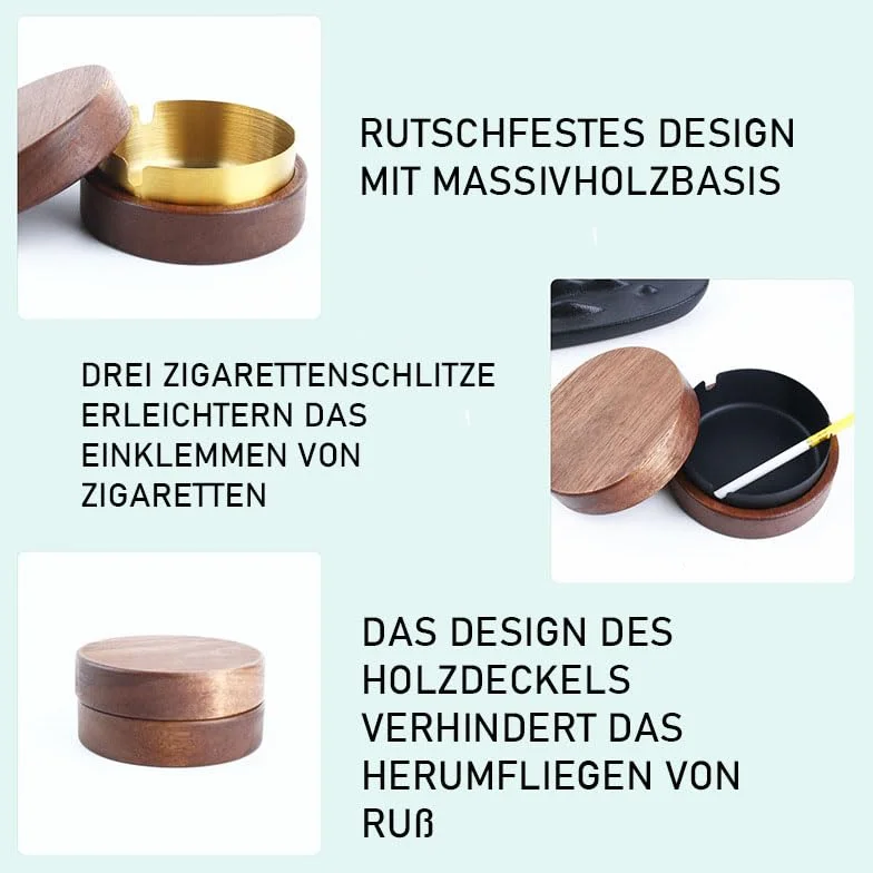Drewniana popielniczka z pokrywką, wiatroszczelna, bezzapachowa, do salonu, baru, biura, na imprezę, (srebrna)