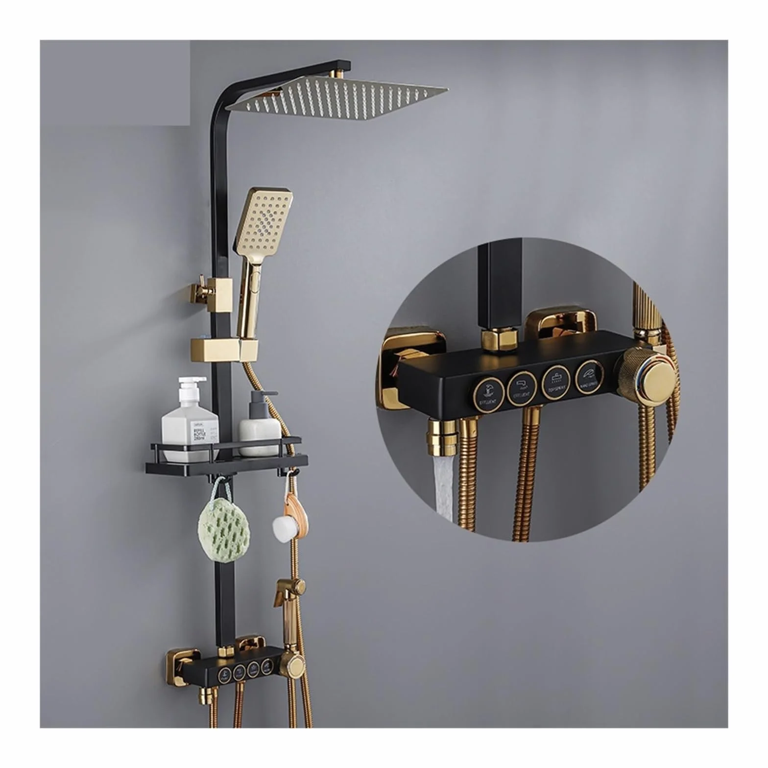 Czarny złoty zestaw prysznicowy z deszczownicą, termostatyczny kran prysznicowy bateria do wanny, do montażu na ścianie wanna i prysznic Mixer Tap System prysznicowy(A3027GB)