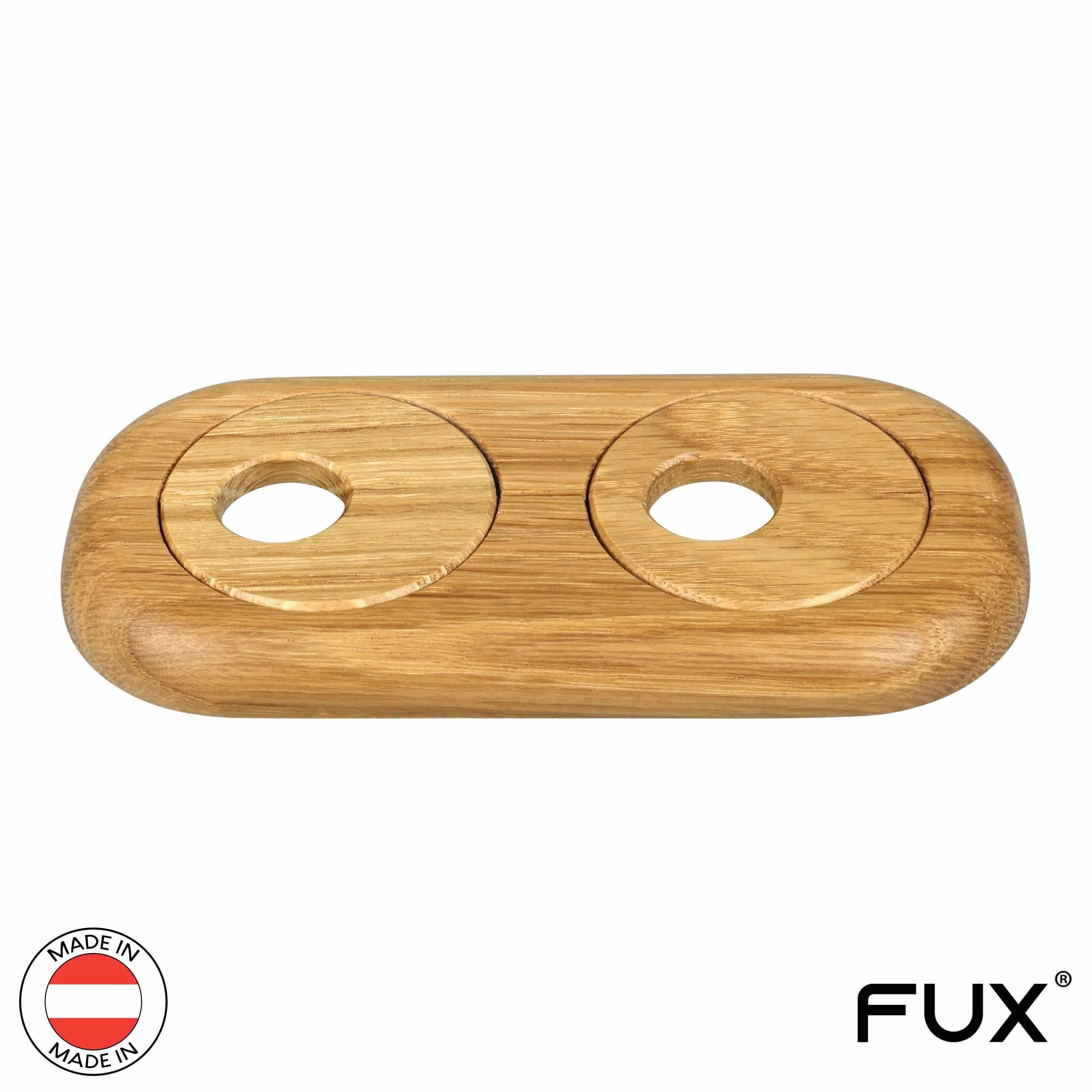 FUX Rozeta z podwójną rurą grzewczą, 3 sztuki, zmienny odstęp rury, 15 mm – 22 mm, osłona rury, rozety osłonowe, osłona, rozety grzejników, drewno, parkiet, rozety drewniane (19 mm, dąb)
