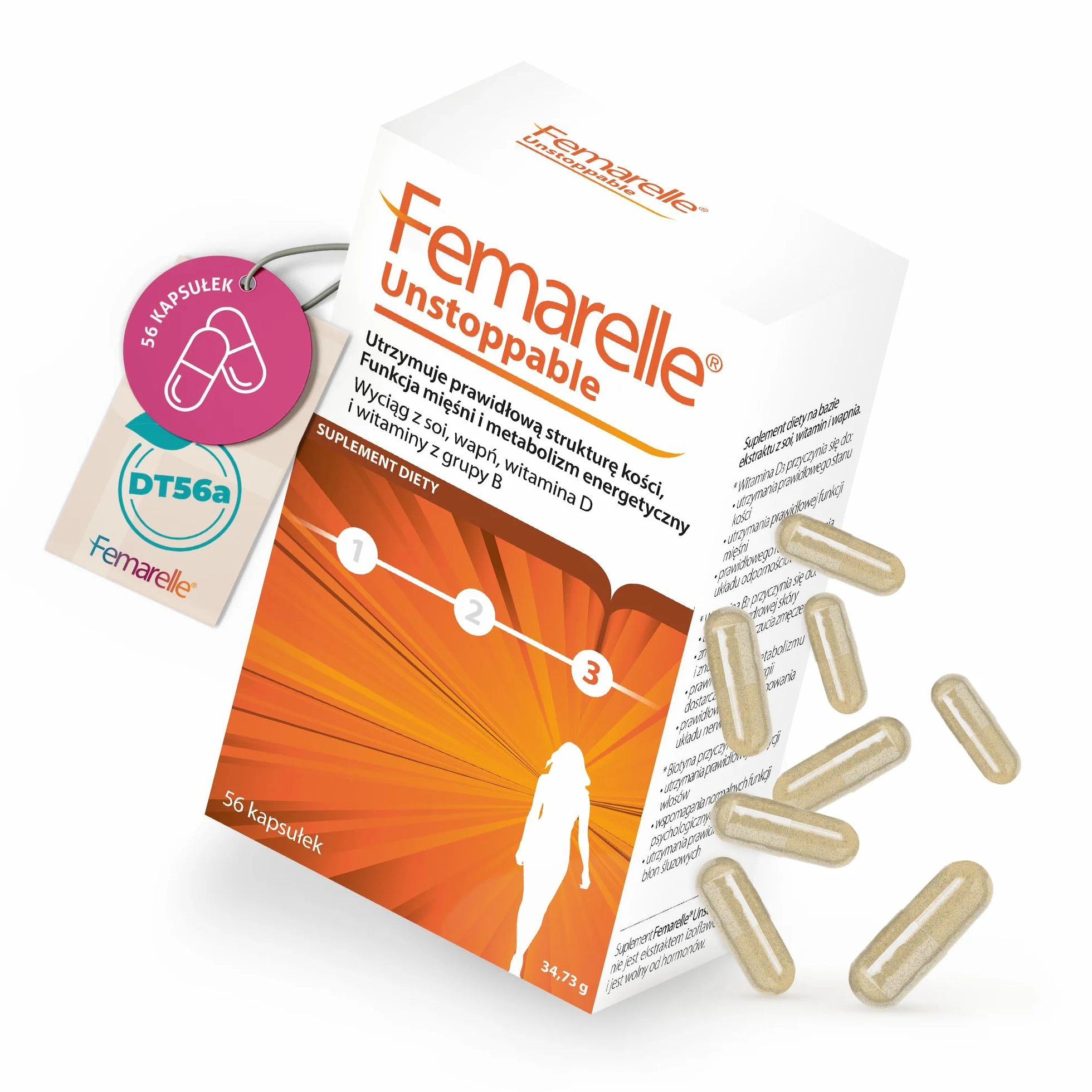 Femarelle Unstoppable 56 kapsułek – Wsparcie po menopauzie z DT56a, witaminą B2, witaminą D3, biotyną i wapniem