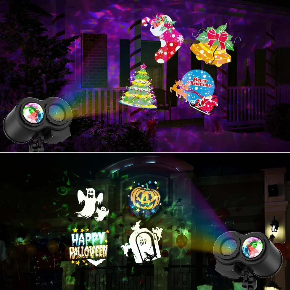 YAZEKY Świąteczne światła projektora, wodoodporna lampa projektora LED z pilotem, zewnętrzne oświetlenie projektora do wnętrz bożonarodzeniowych 12 wzorów dekoracji