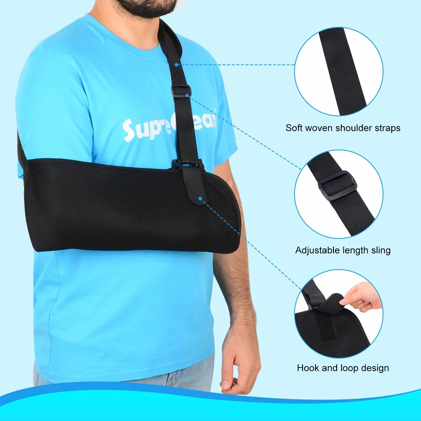 supregear Arm Sling, Lekka Regulowana Siatka Zawiesie na Ramię Immobilizer Rotator Mankiet Ramię Opaska Wspierająca na Urazy Barku, Złamane i Fracturado Kości, Pasuje Lewego i Prawego Ramię, XS