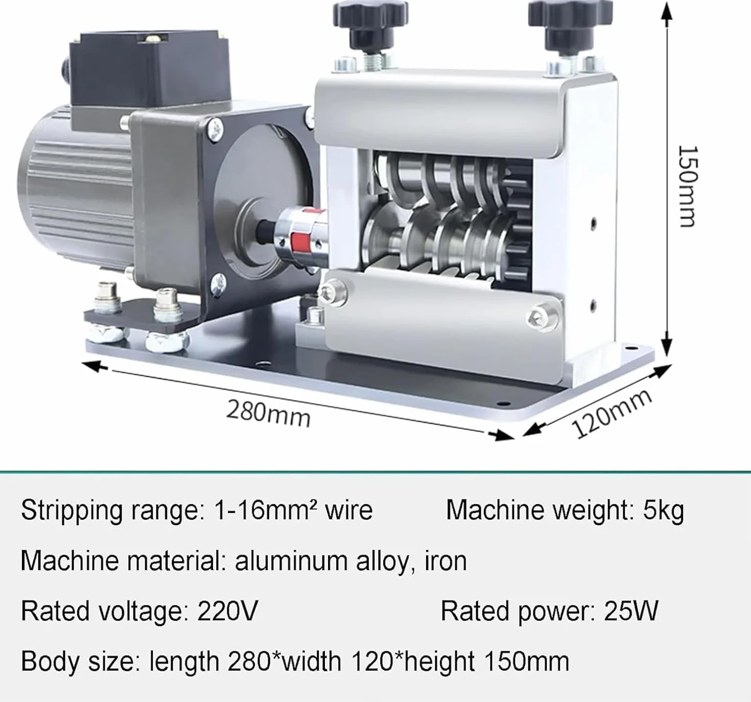 Elektryczna maszyna do ściągania izolacji z przewodów o mocy 25 W, automatyczne narzędzie do zdejmowania izolacji z kabli 1-16 mm², 6 okrągłych kanałów, 3 ostrza, regulowana