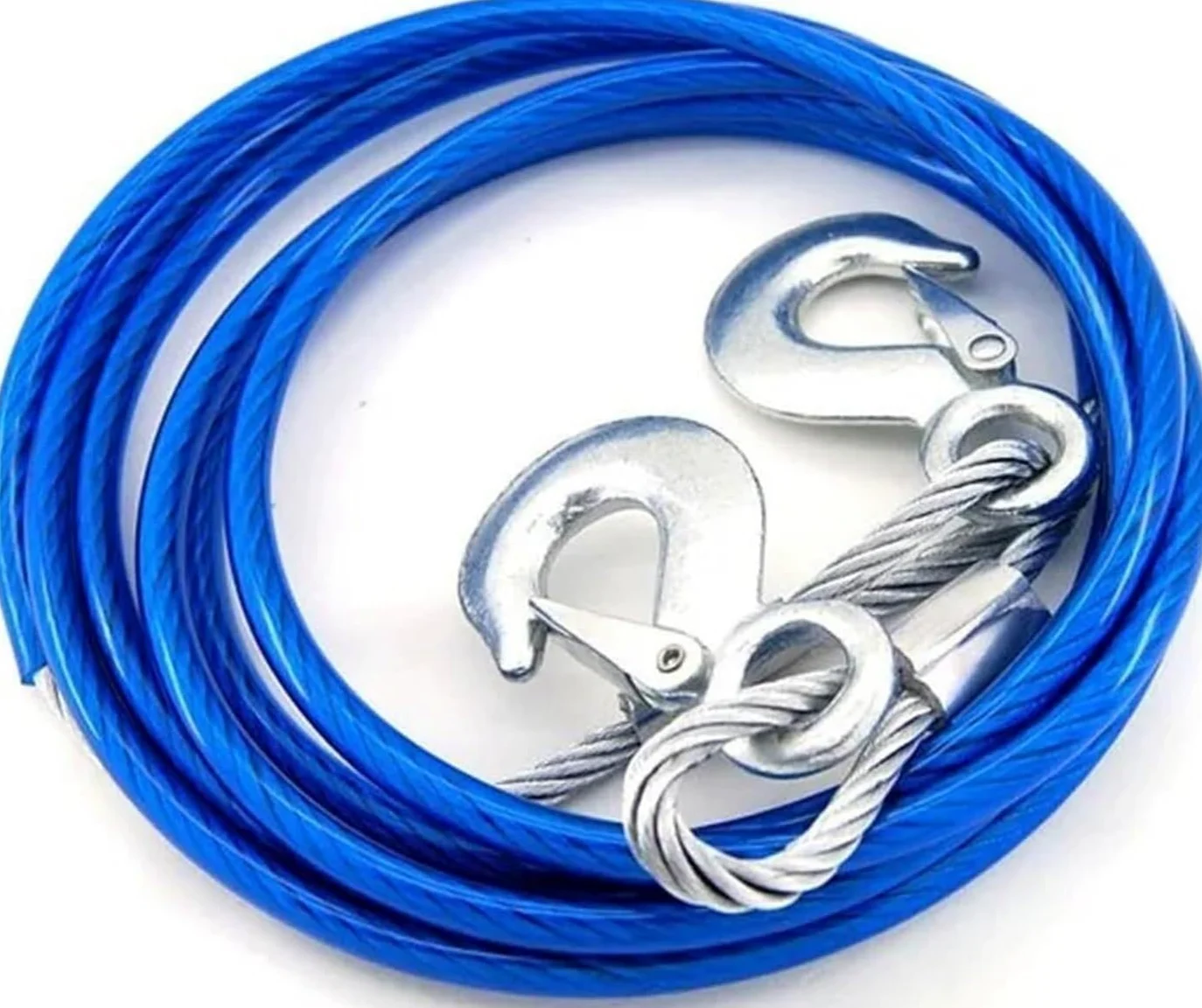 Steel Cable, Coated Wire Rope, 1pc Towing Straps Heavy Duty Tow Ropes Plastic Covered High Strength Hook Trailer Car Emergency Towing Outdoor Tool(5m 7 tons)