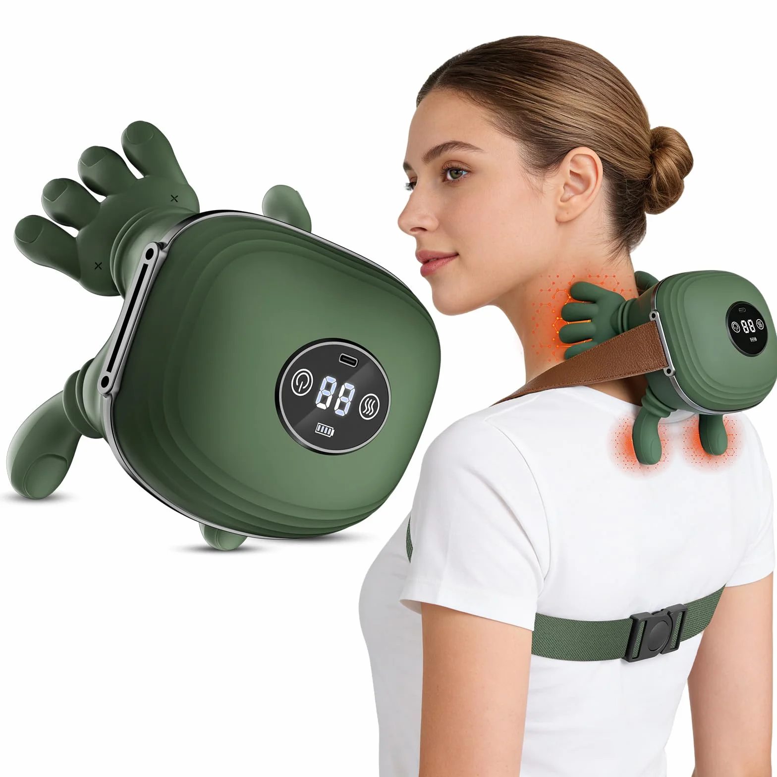 Bezprzewodowy masażer szyi i ramion Shiatsu 4D z wyświetlaczem LED