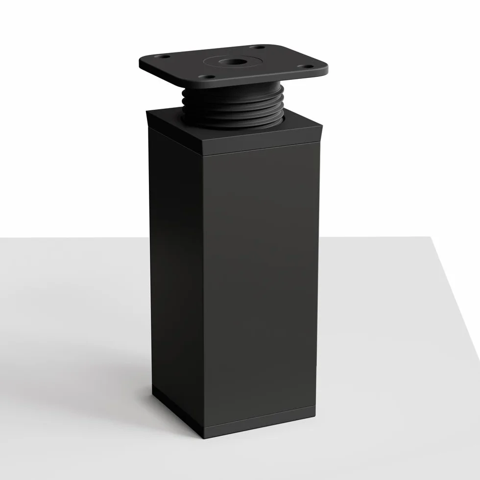 sossai® - stopki meblowe MFV1 | komplet/zestaw 8 sztuk | stopki kwadratowe 40 x 40mm | kolor: czarny mat | wysokość: 80mm z możliwością regulacji +20mm | tworzywo: aluminium | zestaw wkrętów do drewna