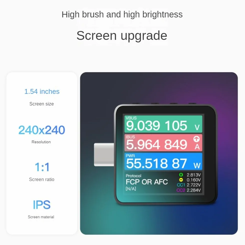 Power-z KM003C Przenośny Tester Szybkiego Ładowania USB-C PD3.1 QC5.0 Cyfrowy Woltomierz i Amperomierz Tester Banku