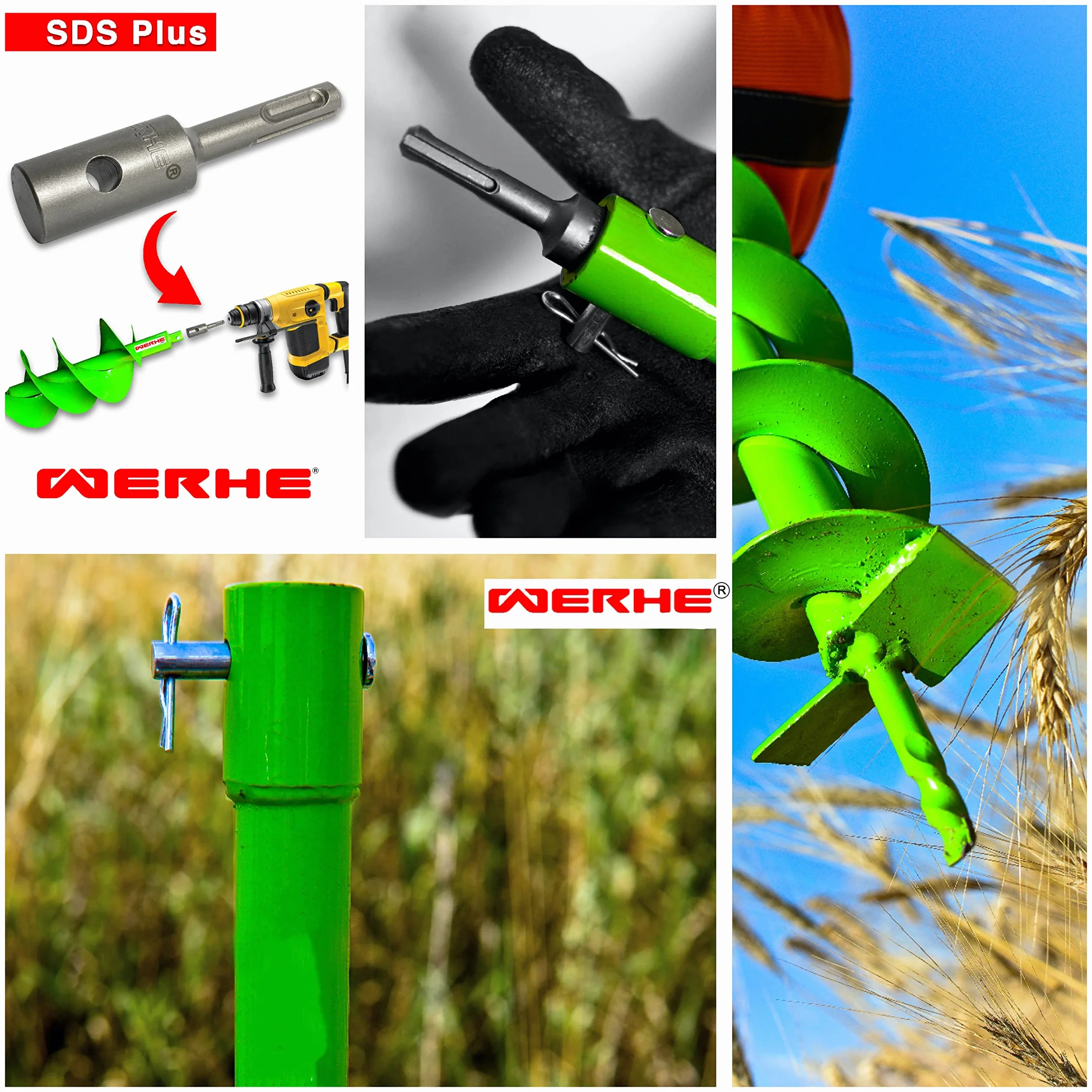WERHE świder ziemny z podwójną spiralą Ø 180 mm, 80 cm, świder do słupków | ostrza z węglika z możliwością ostrzenia, długość robocza 60 cm, waga 5 kg, w zestawie sworzeń i zawleczka