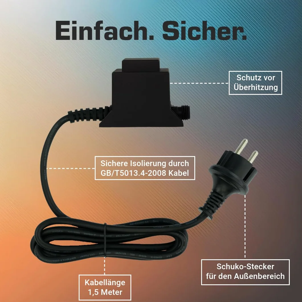 KERRY transformator 12 V 21,6 VA AC/AC, do użytku na zewnątrz, IP44, np. do oświetlenia LED i pomp, długość 1,5 m