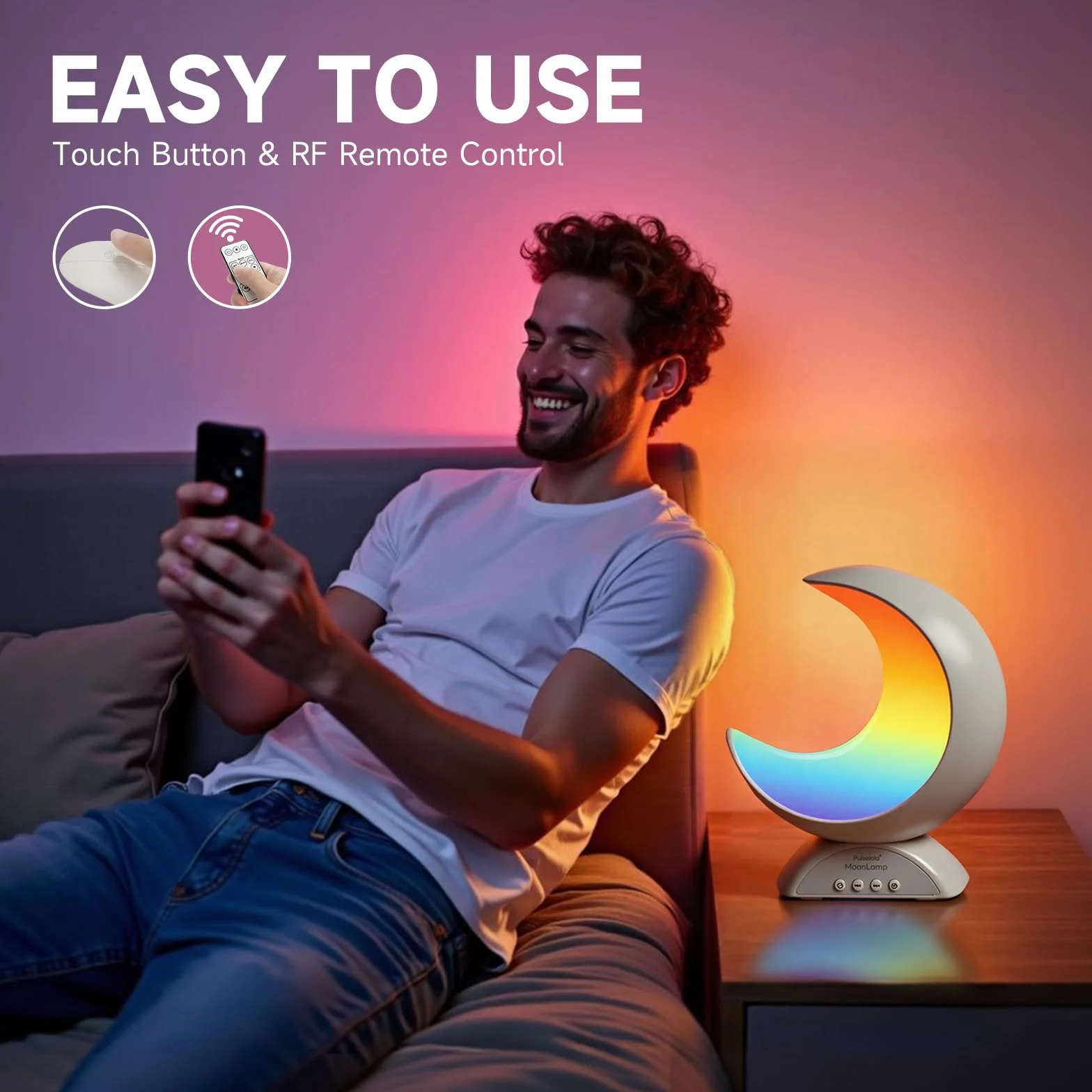 Lampa stołowa dotykowa z księżycem z regulowanym światłem RGB, trybem sceny i trybem muzyki, ciepłym białym światłem LED, nadaje się do dekoracji domu, sypialni, salonu, biurka.