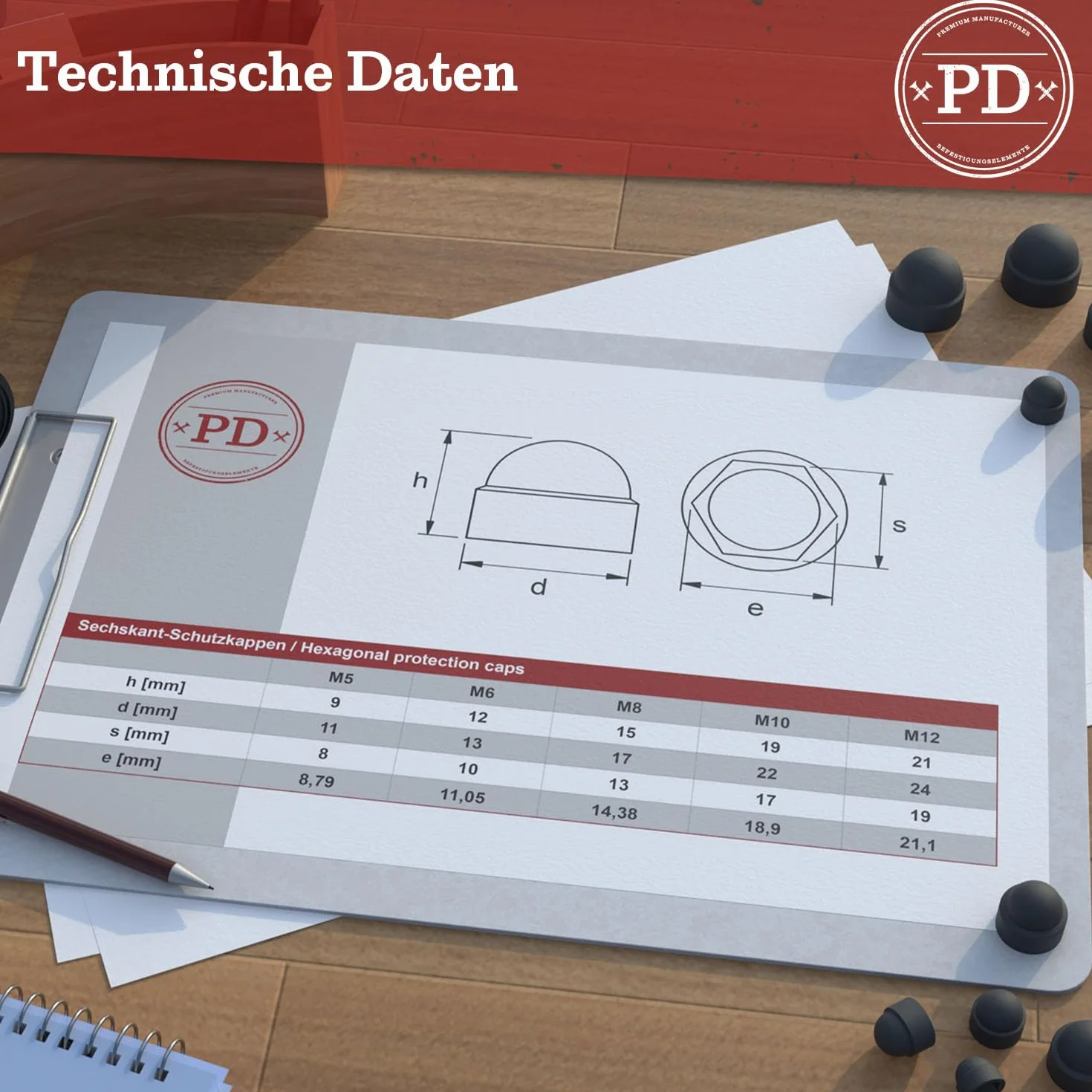 PD® Sześciokątne nakładki ochronne M8 (rozmiar klucza 13), antracytowe, z tworzywa sztucznego, trwałe zaślepki na nakrętki i łby śruby, antracytowe, 50 sztuk
