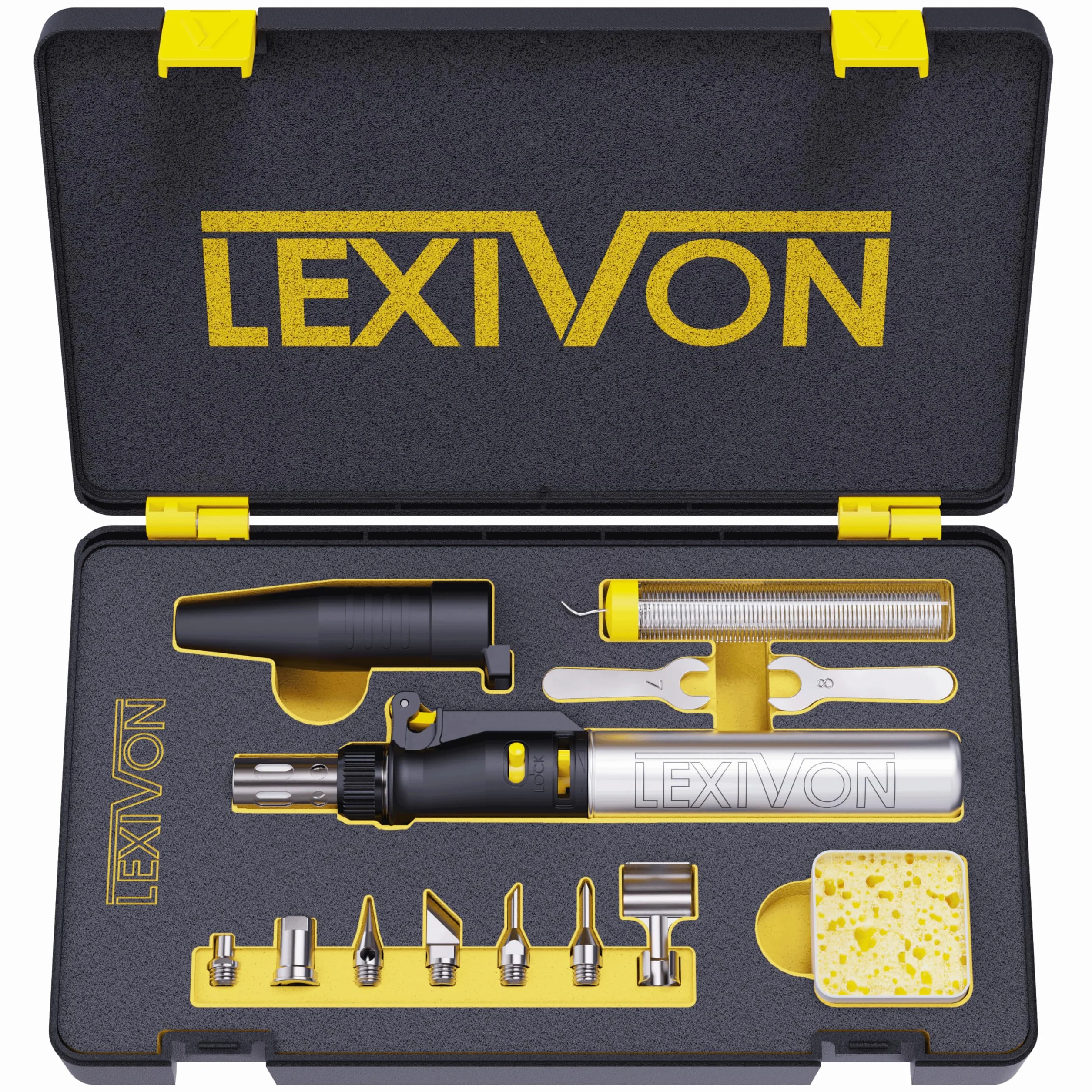 LEXIVON Butan Torch Zestaw wielofunkcyjny | Stacja lutownicza Premium z samozapłonem z regulowanym płomieniem | Odpowiednik klasy Pro 125 W (LX-770)